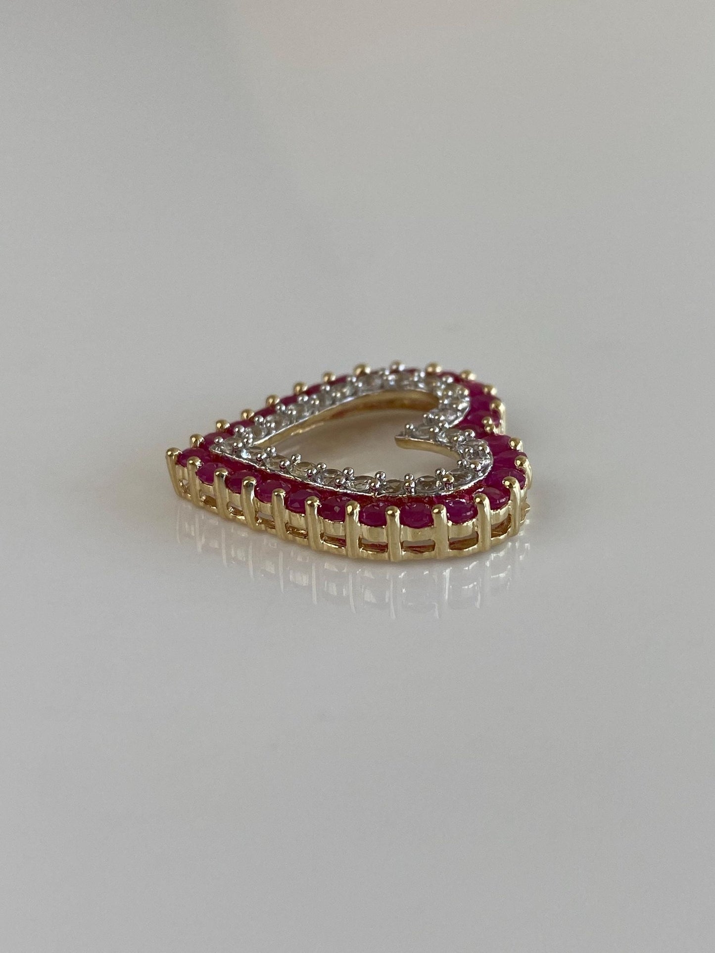 Vintage Solid 10k Yellow Gold Ruby Clear Sapphire Heart Slide Charm