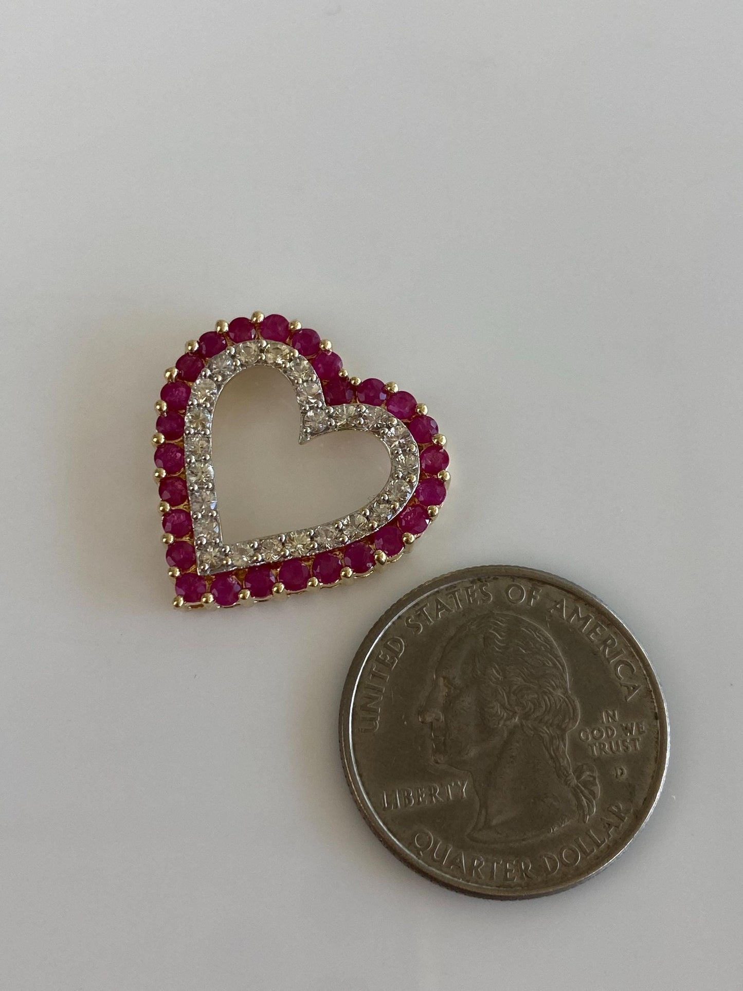 Vintage Solid 10k Yellow Gold Ruby Clear Sapphire Heart Slide Charm
