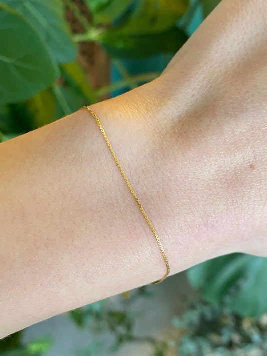 Vintage Solid 14k Yellow Gold Dainty Serpentine Chain Bracelet - 7 inches