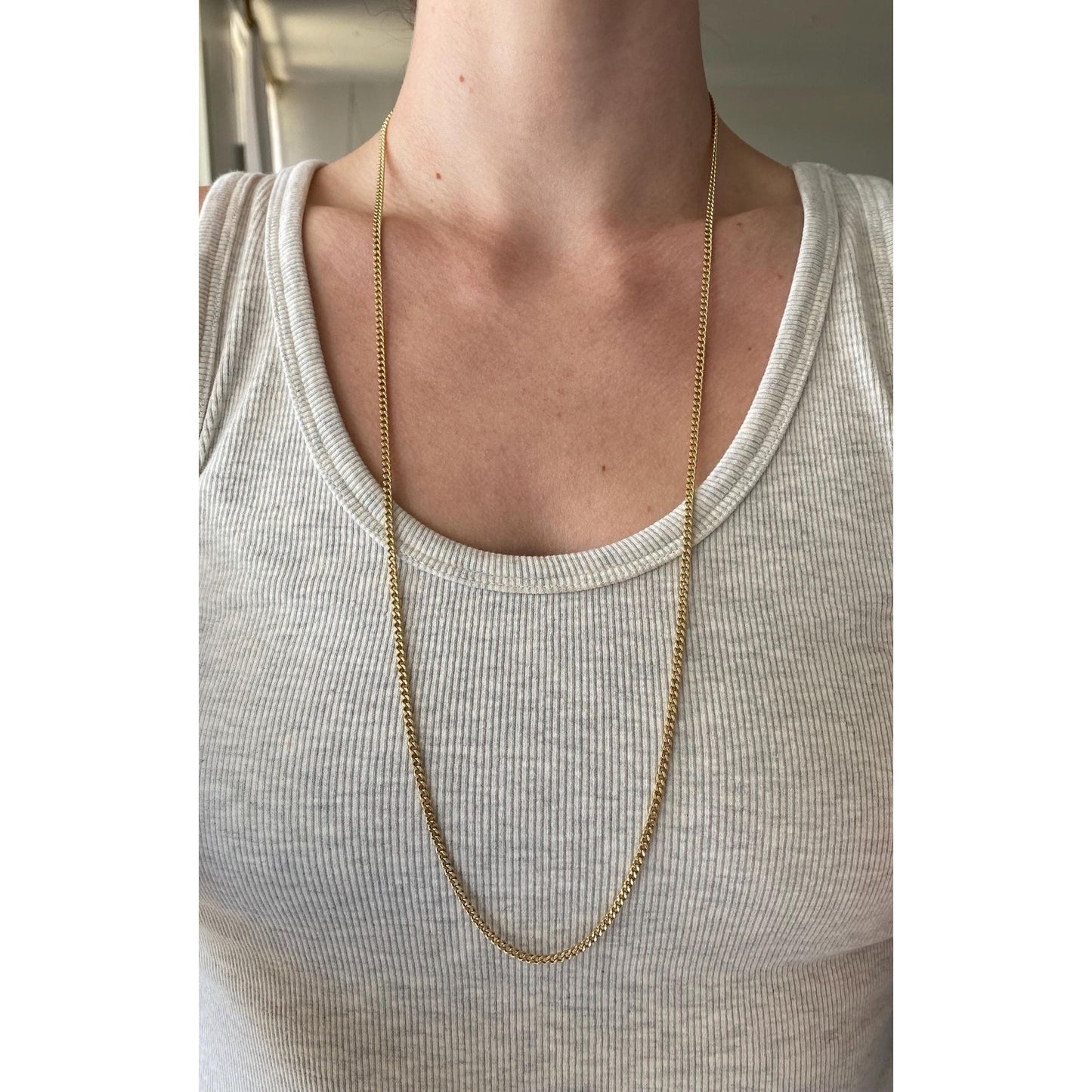 Vintage Solid 18k Yellow Gold Long Curb Chain Necklace - 31.25 inches