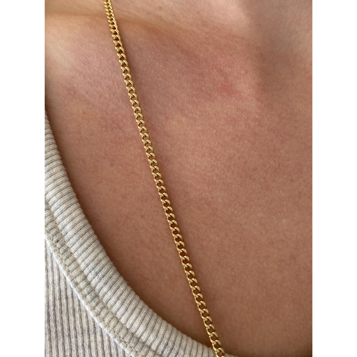 Vintage Solid 18k Yellow Gold Long Curb Chain Necklace - 31.25 inches