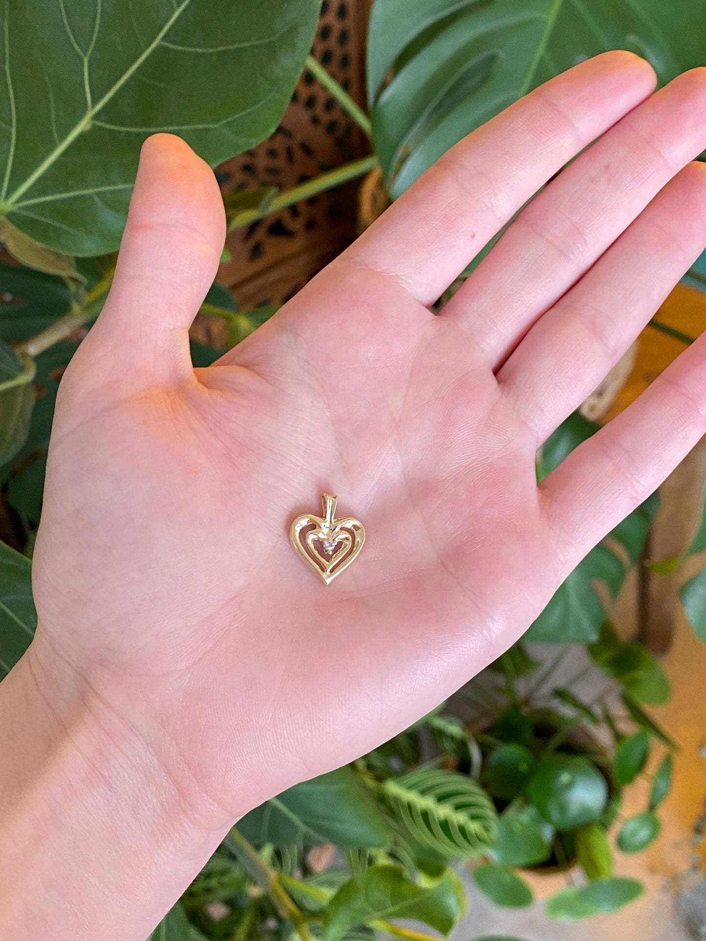Vintage Solid 10k Yellow Gold Diamond Heart Charm