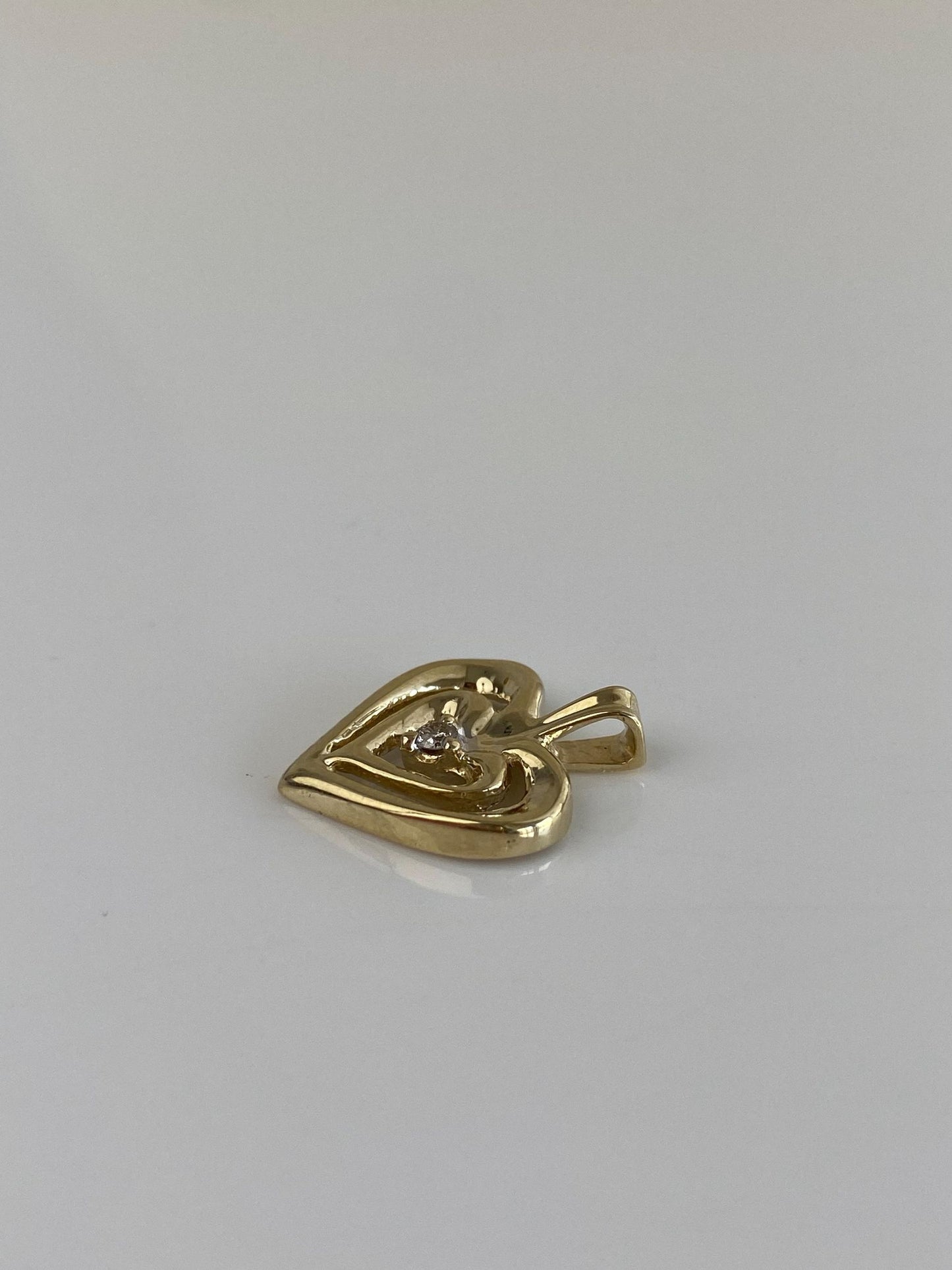 Vintage Solid 10k Yellow Gold Diamond Heart Charm