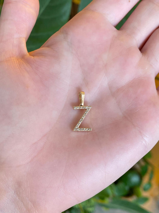 Vintage Solid 14k Yellow Gold Diamond Initial 'Z' Charm
