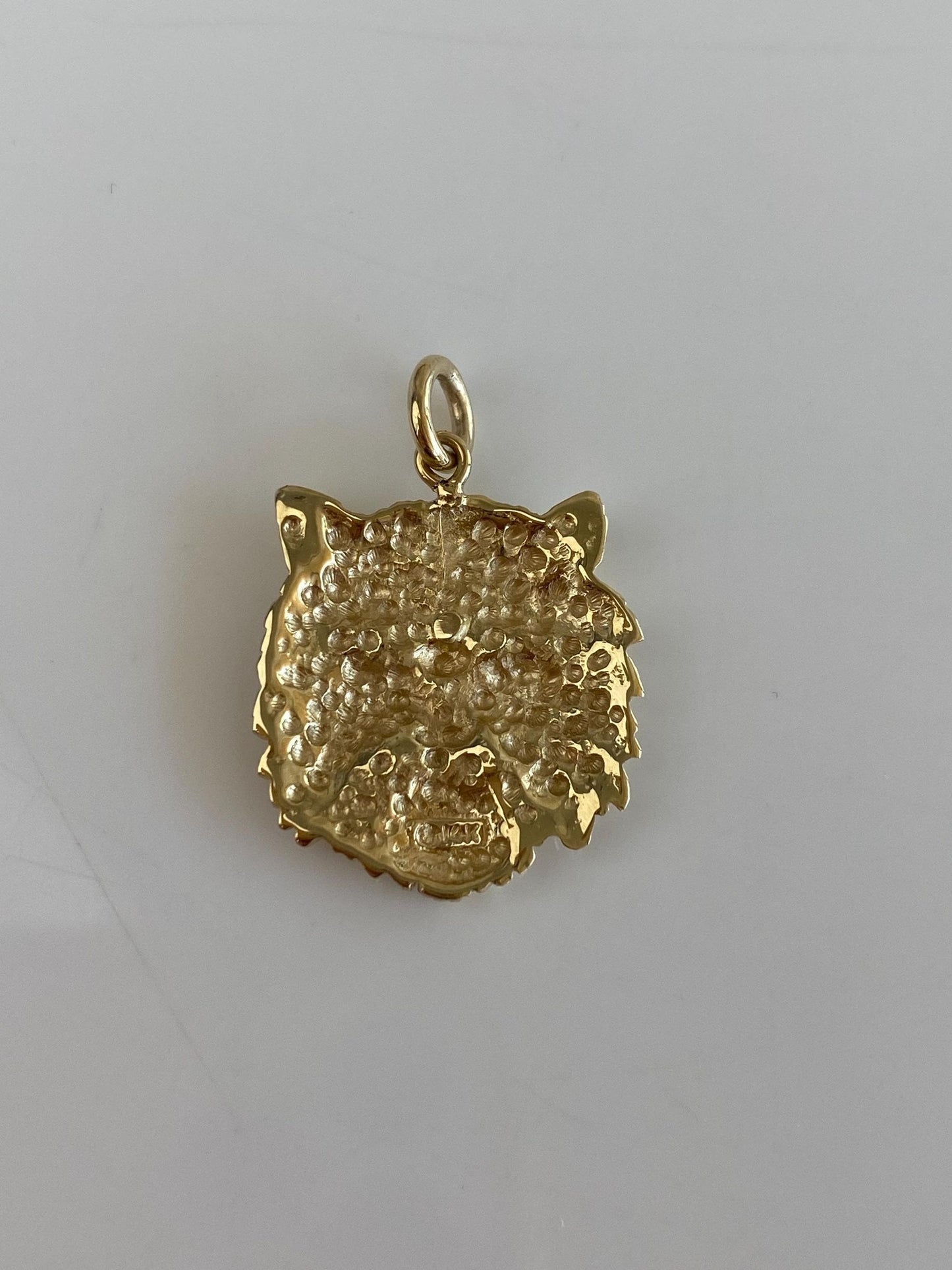 Vintage Solid 14k Yellow Gold Clear Sapphire Eyes Cat Charm