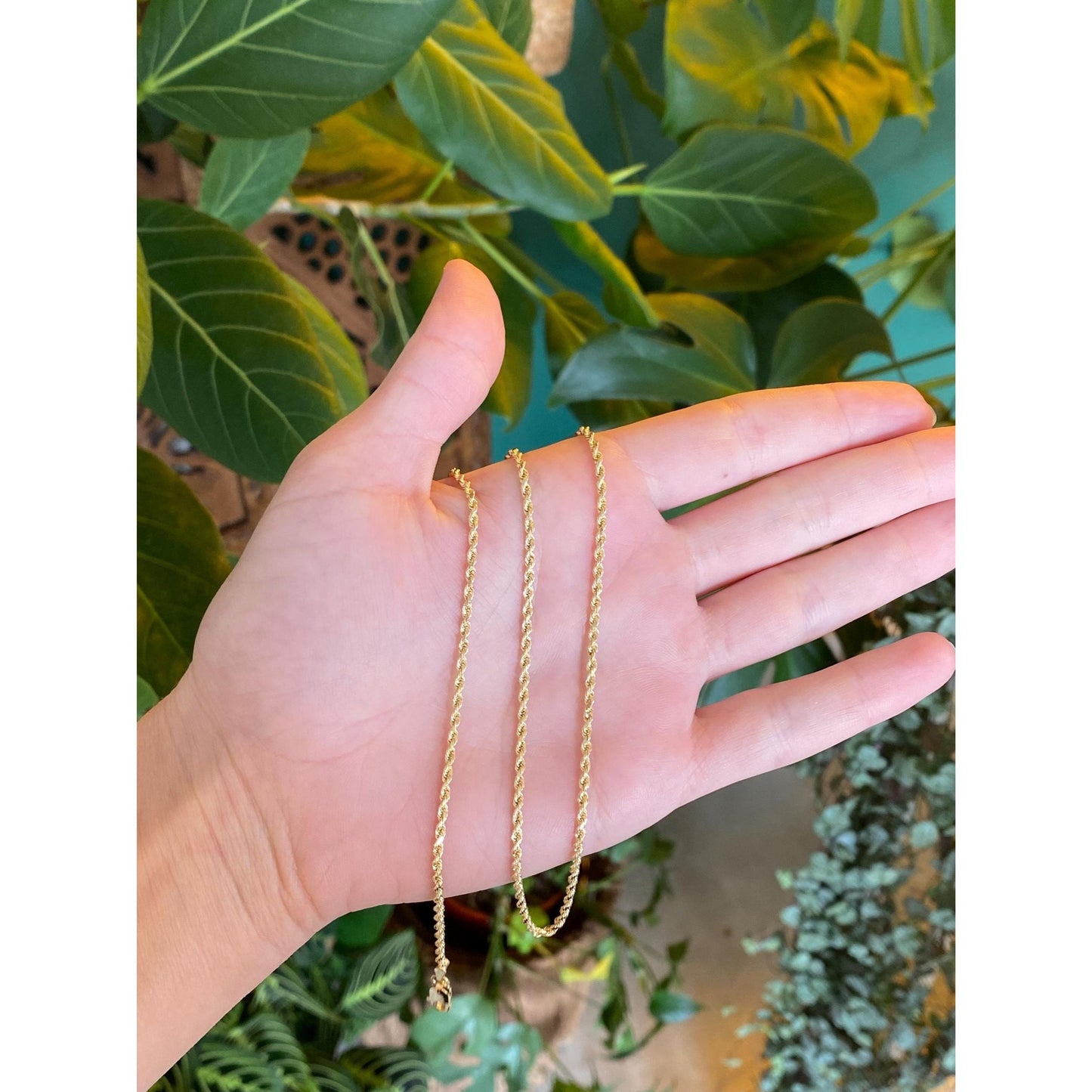 Vintage Solid 14k Yellow Gold Slim Rope Chain Necklace - 24.5 inches
