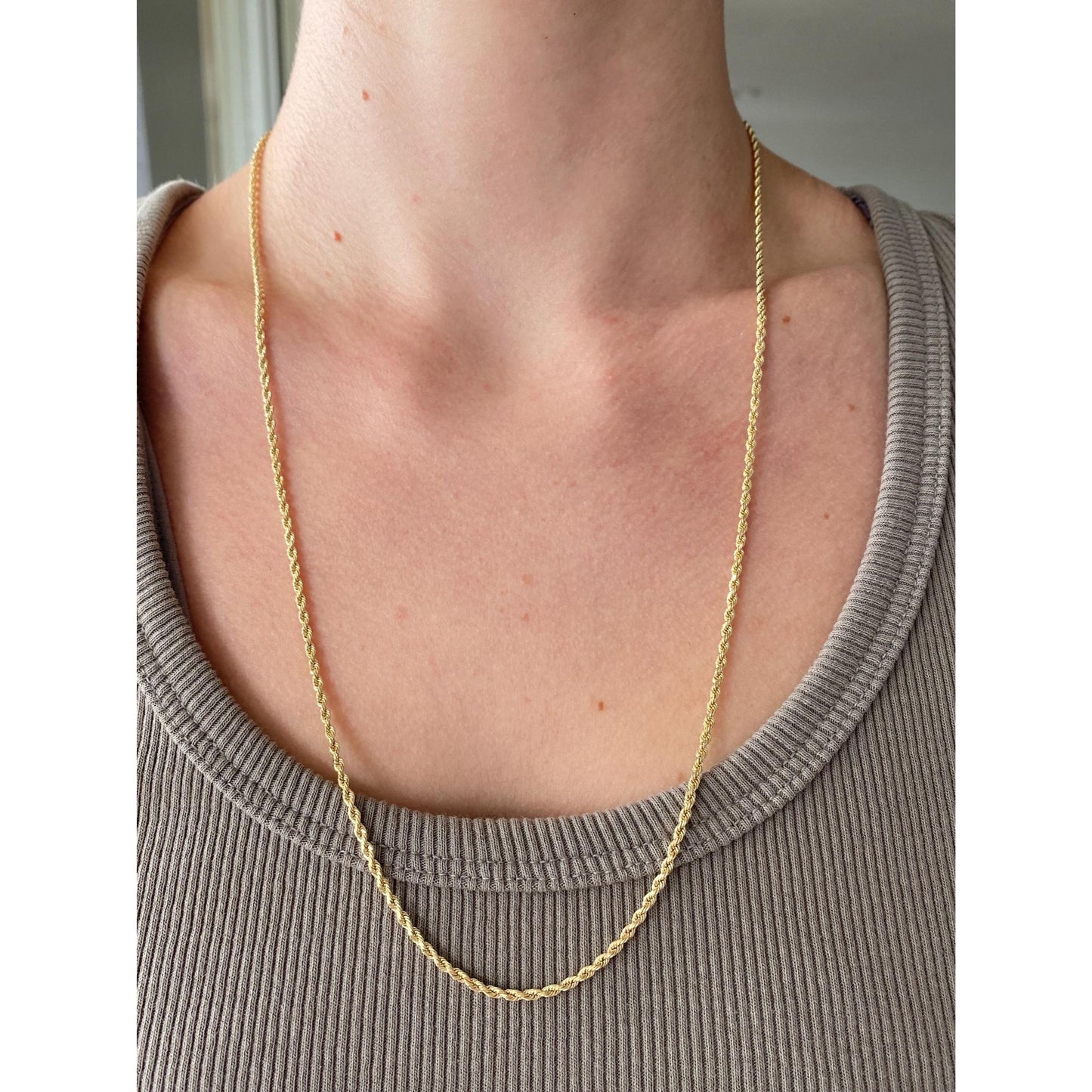 Vintage Solid 14k Yellow Gold Slim Rope Chain Necklace - 24.5 inches
