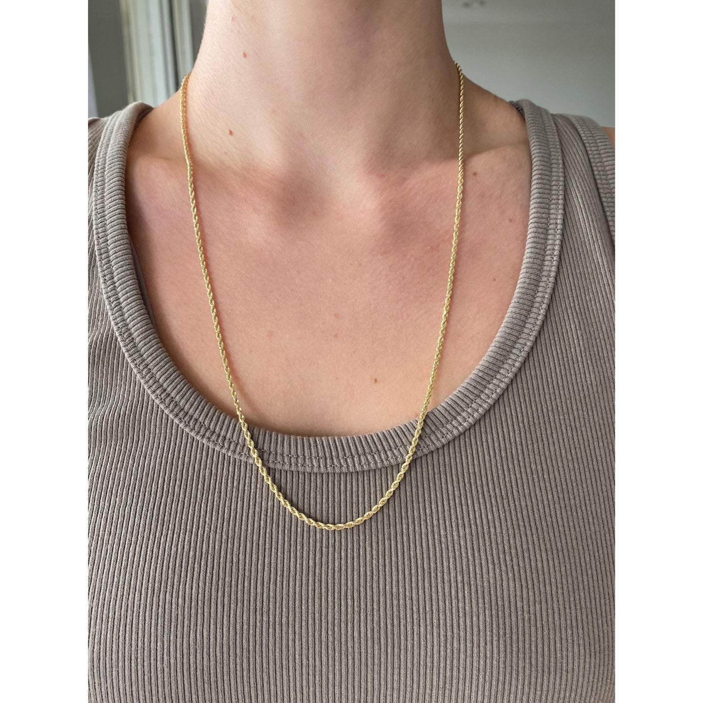 Vintage Solid 14k Yellow Gold Slim Rope Chain Necklace - 24.5 inches
