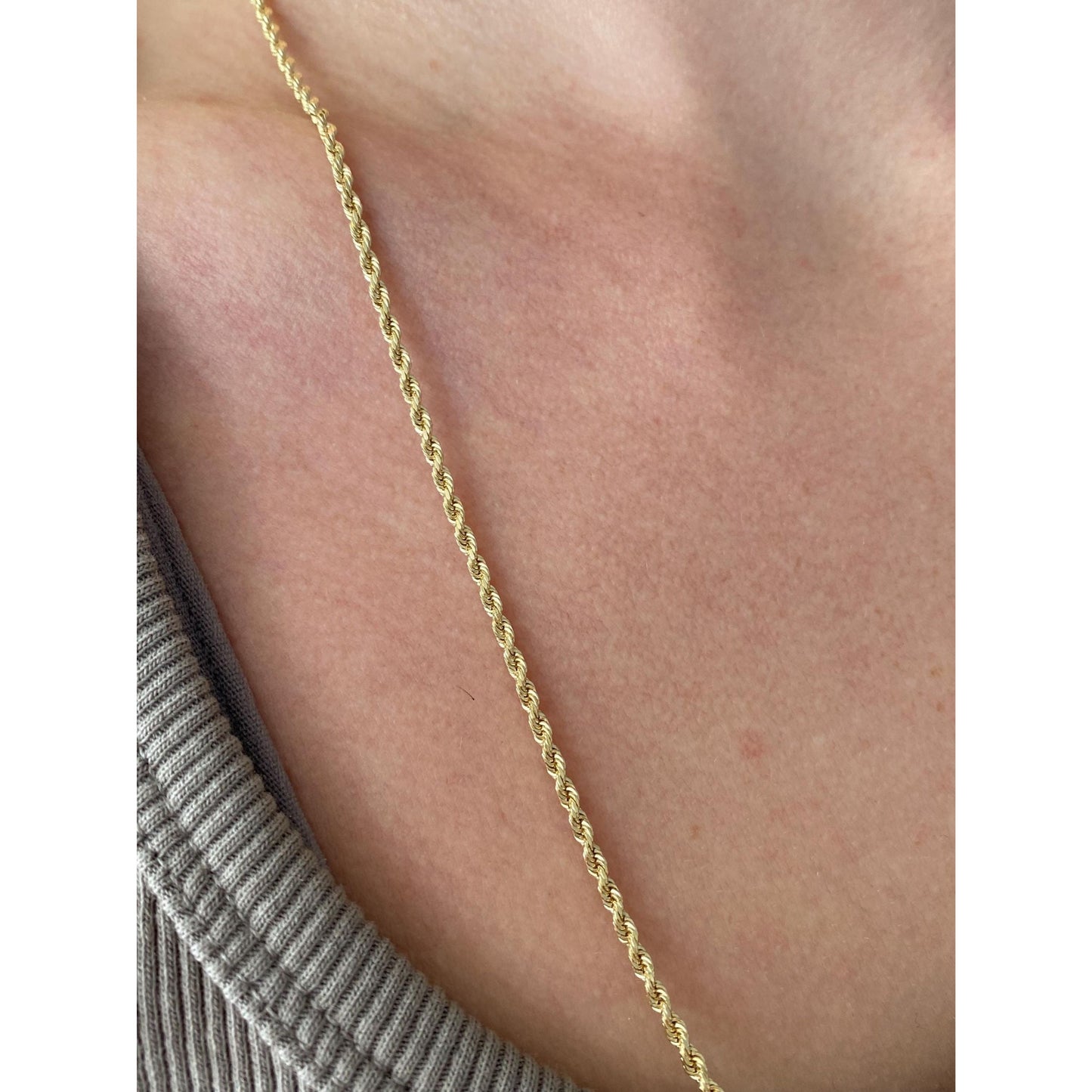 Vintage Solid 14k Yellow Gold Slim Rope Chain Necklace - 24.5 inches