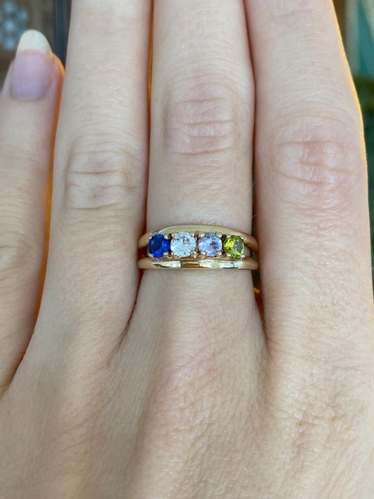 Vintage Solid 10k Yellow Gold Colored Spinel & Sapphire Ring Band - Size 6.25