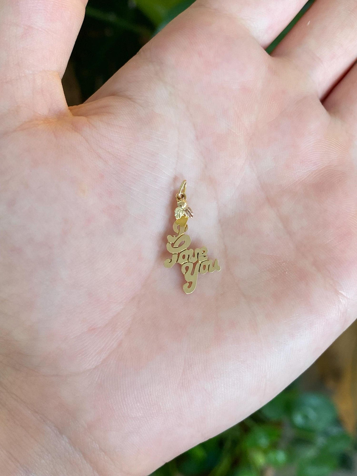 Vintage Solid 10k Black Hills Gold 'I Love You' Leaves Charm