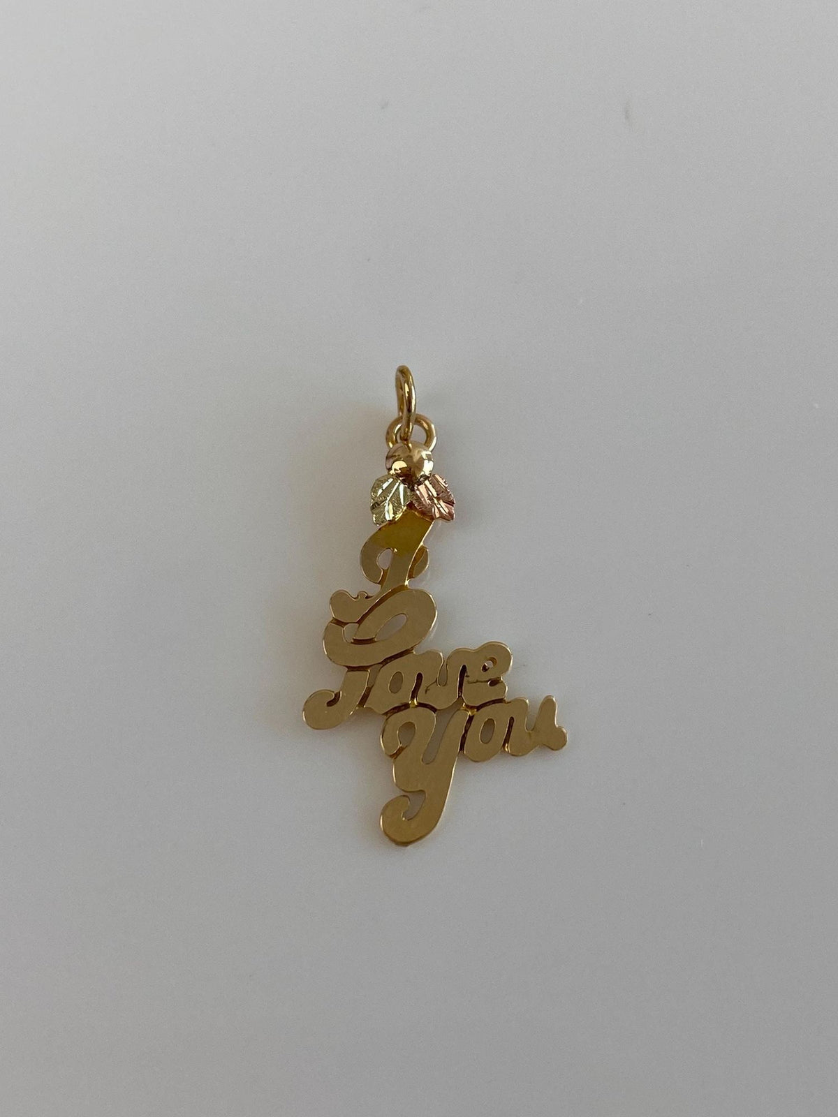 Vintage Solid 10k Black Hills Gold 'I Love You' Leaves Charm