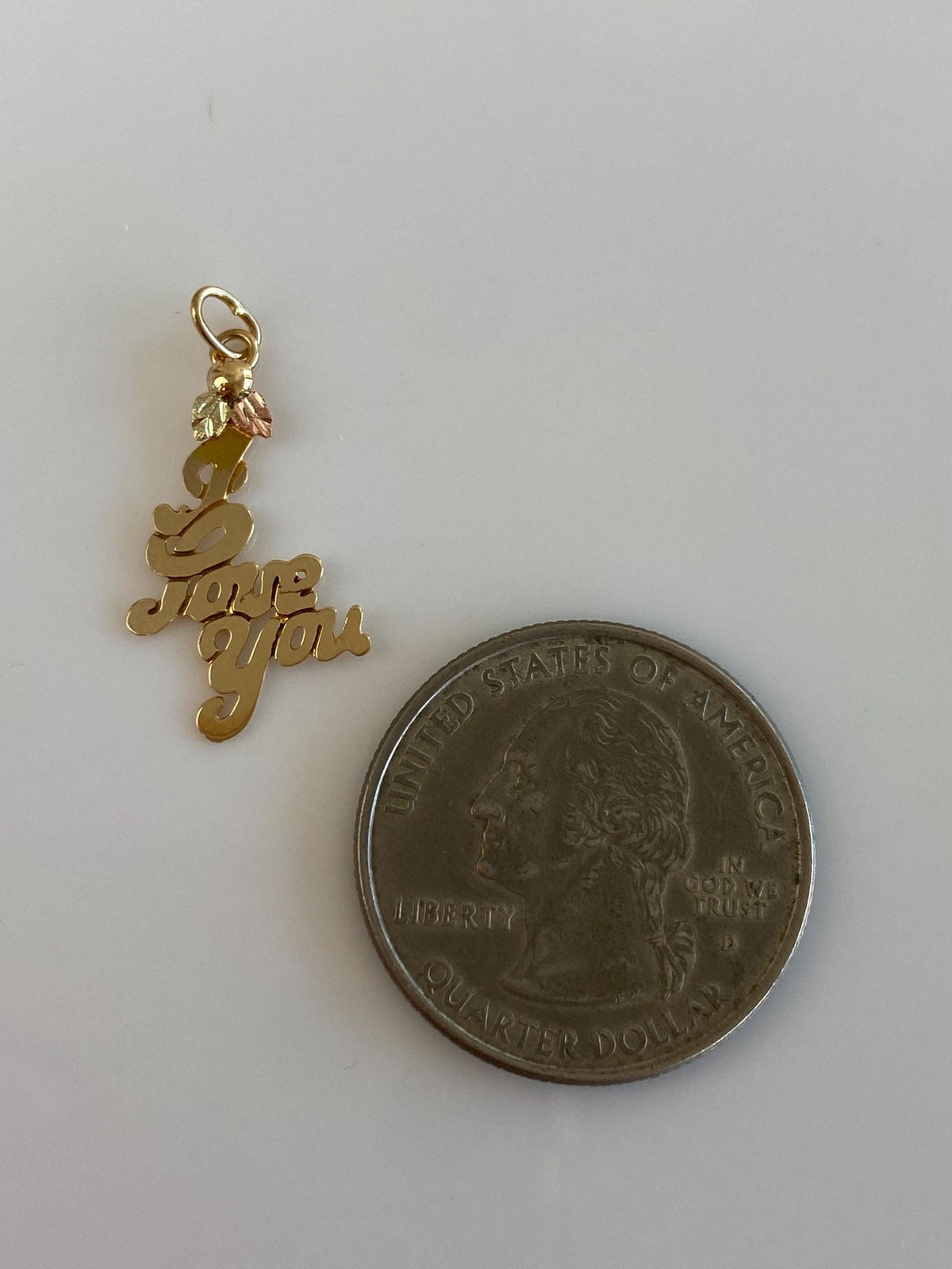 Vintage Solid 10k Black Hills Gold 'I Love You' Leaves Charm