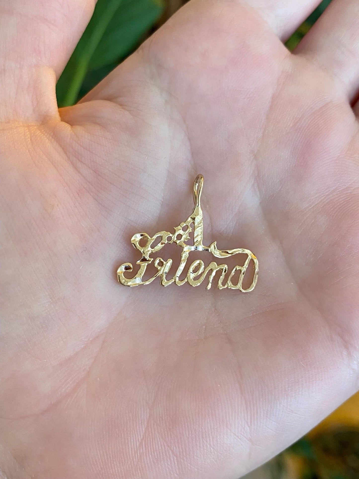 Vintage Solid 14k Yellow Gold Diamond Cut #1 Friend Charm