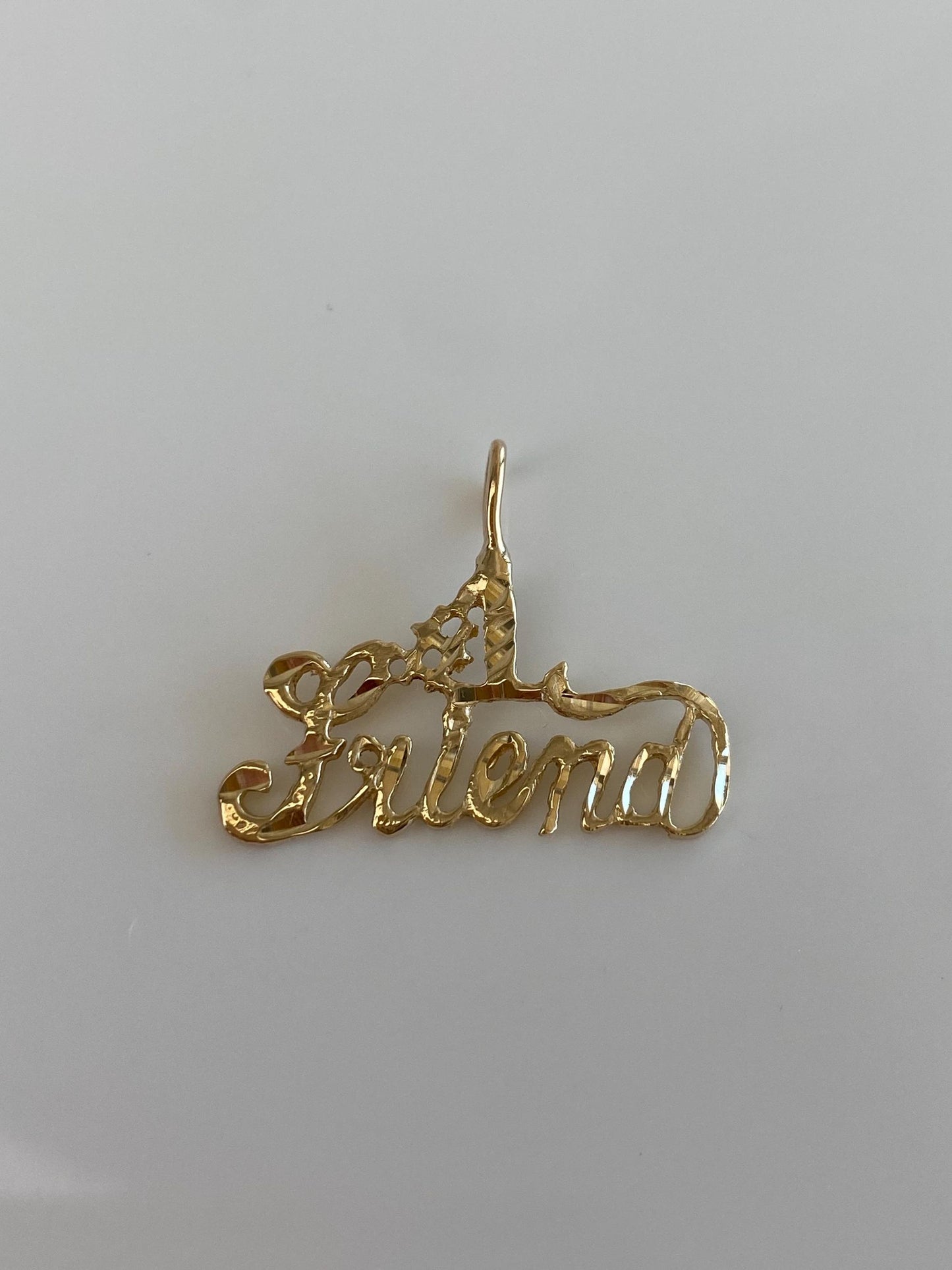 Vintage Solid 14k Yellow Gold Diamond Cut #1 Friend Charm