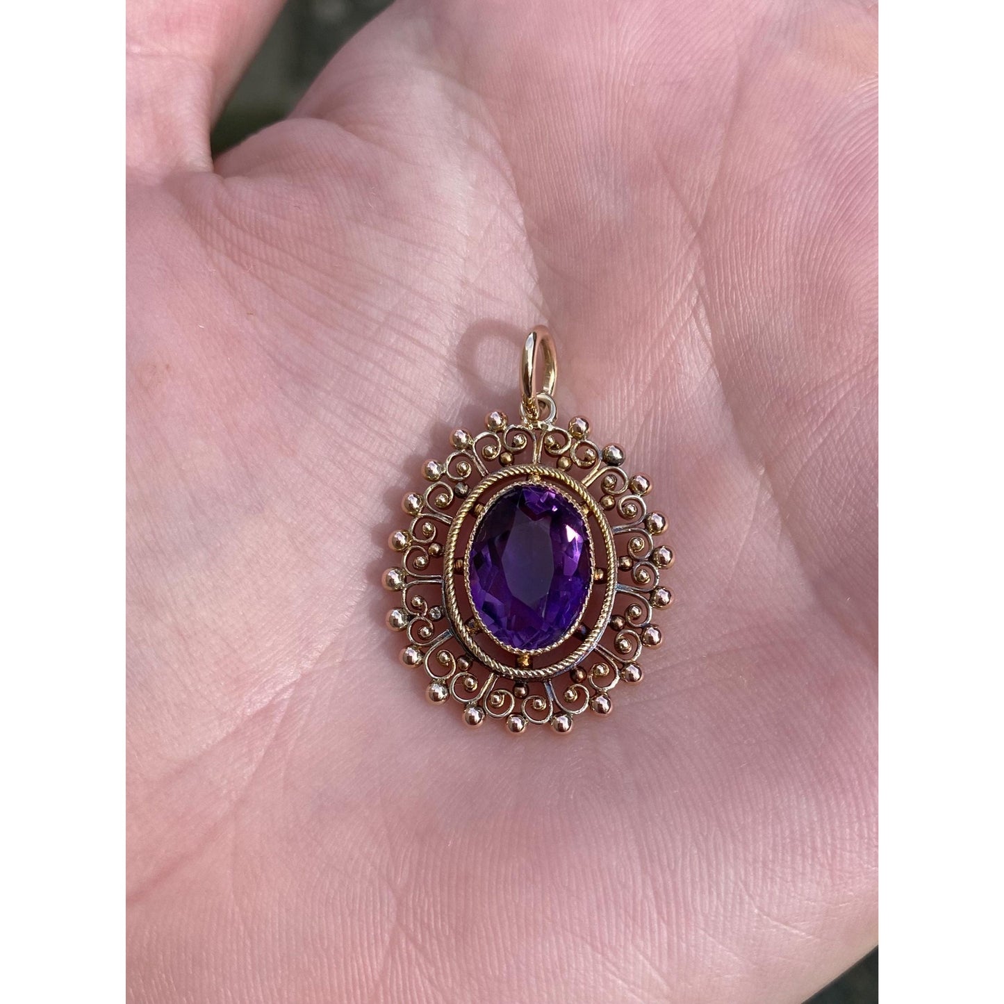 Vintage Solid 14k Yellow Gold Amethyst Charm