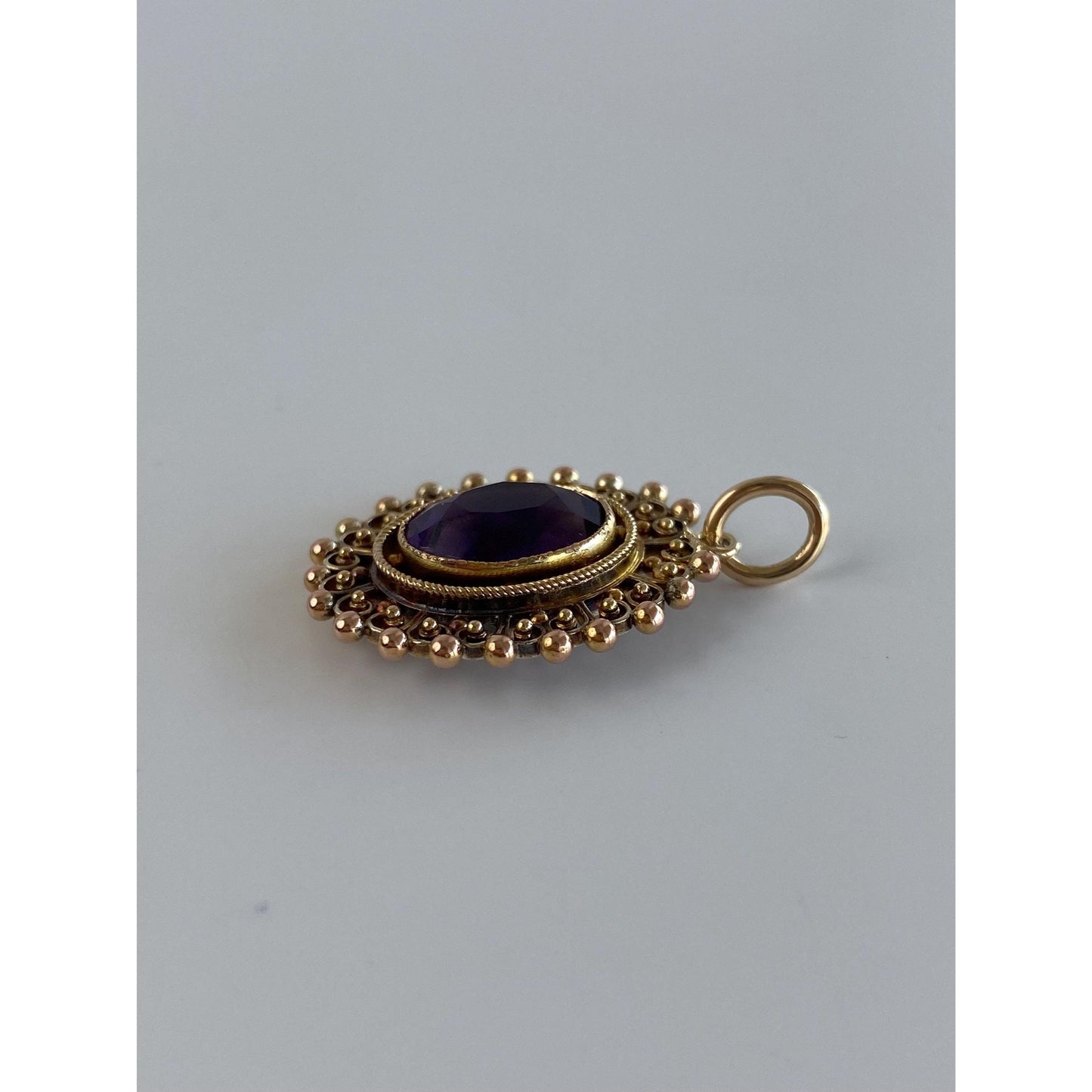 Vintage Solid 14k Yellow Gold Amethyst Charm