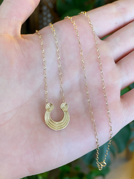 Vintage Solid 9k Yellow Gold Lined Charm Elongated Cable Chain Necklace - 18.5 inches