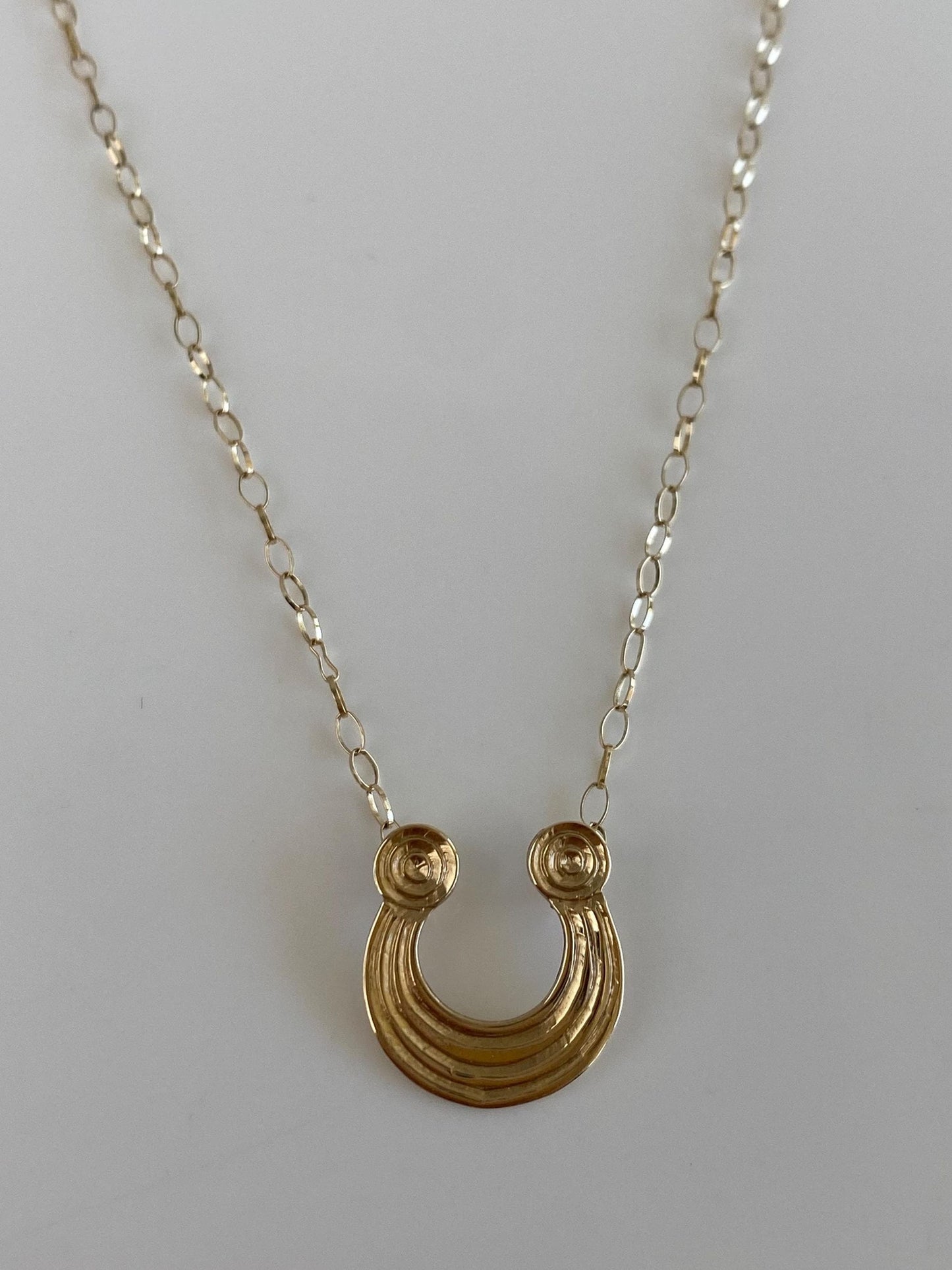 Vintage Solid 9k Yellow Gold Lined Charm Elongated Cable Chain Necklace - 18.5 inches