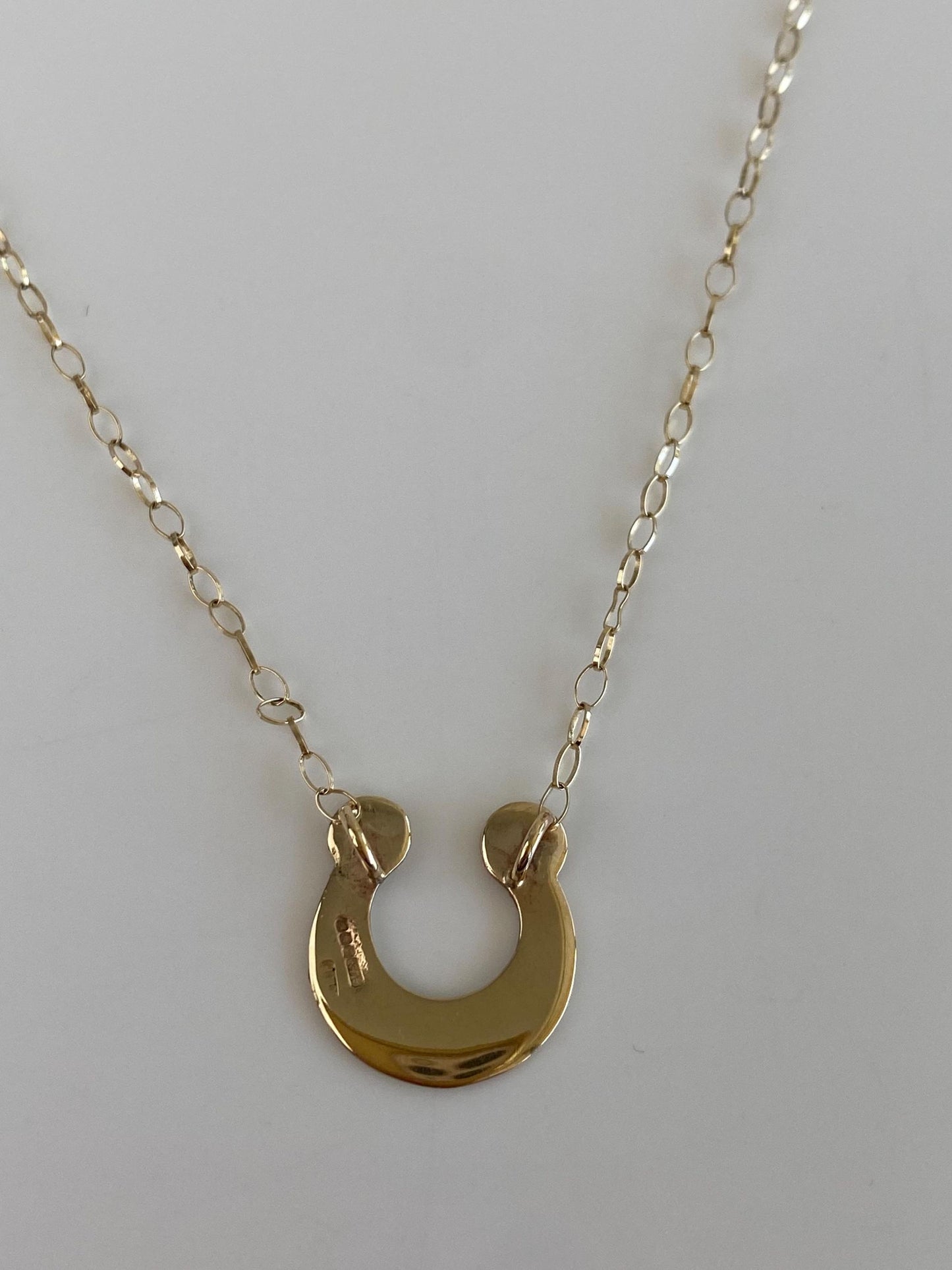 Vintage Solid 9k Yellow Gold Lined Charm Elongated Cable Chain Necklace - 18.5 inches