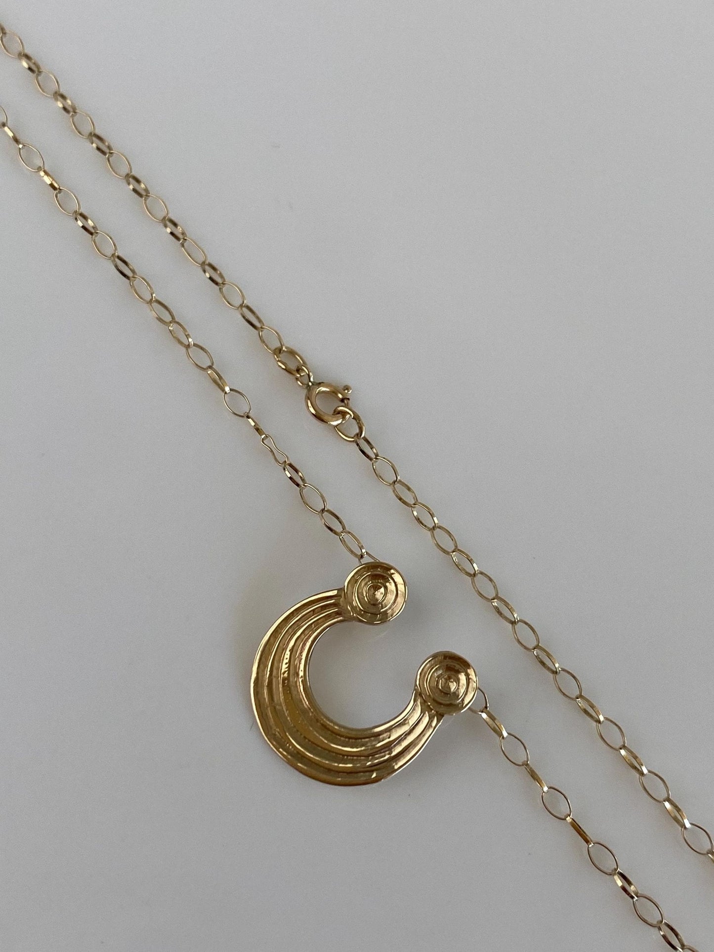 Vintage Solid 9k Yellow Gold Lined Charm Elongated Cable Chain Necklace - 18.5 inches