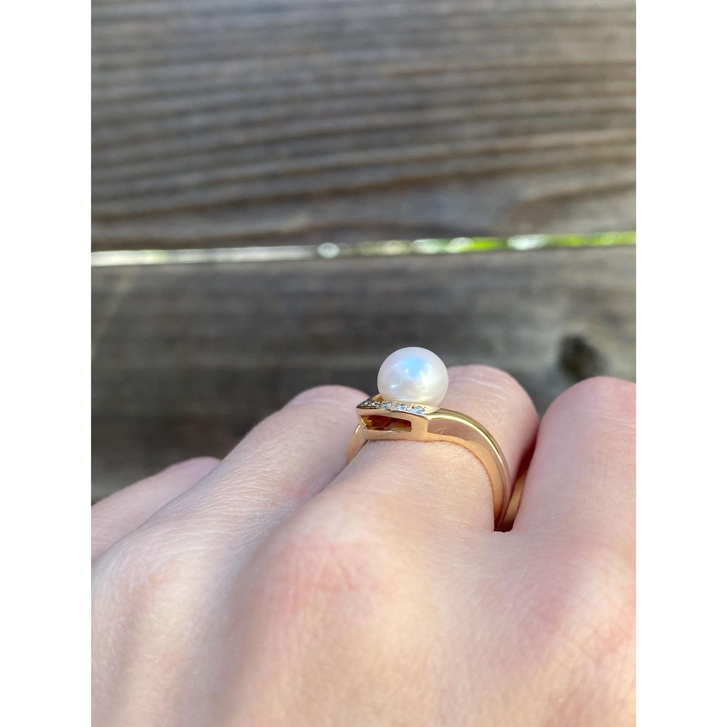 Vintage Solid 14k Yellow Gold Pearl Diamond Ring - Size 5.75