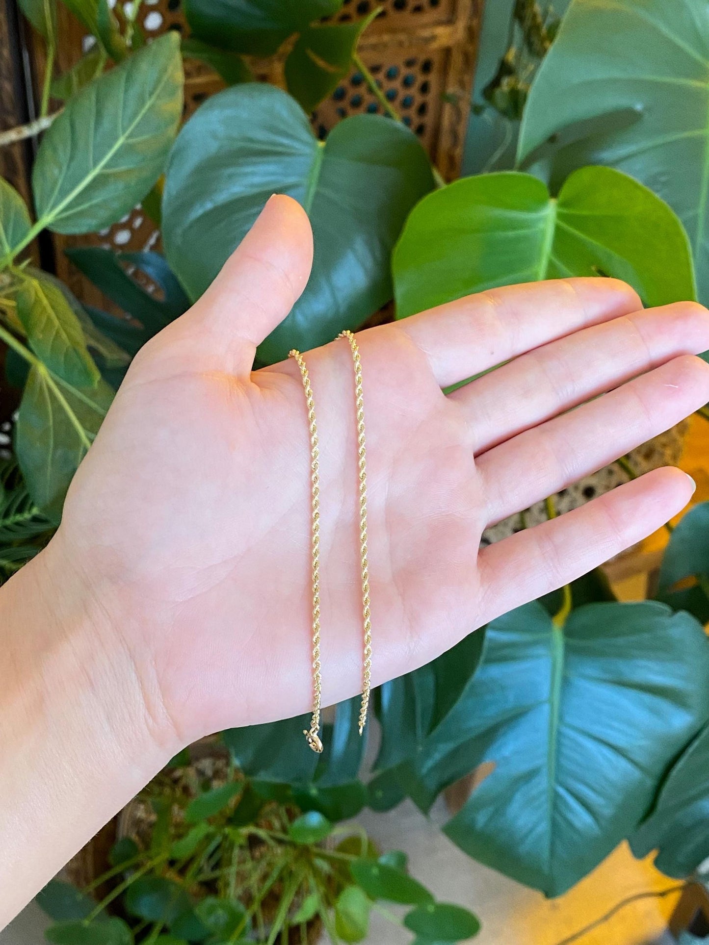 Vintage Solid 14k Yellow Gold Slim Rope Chain Bracelet Anklet - 10.25 inches