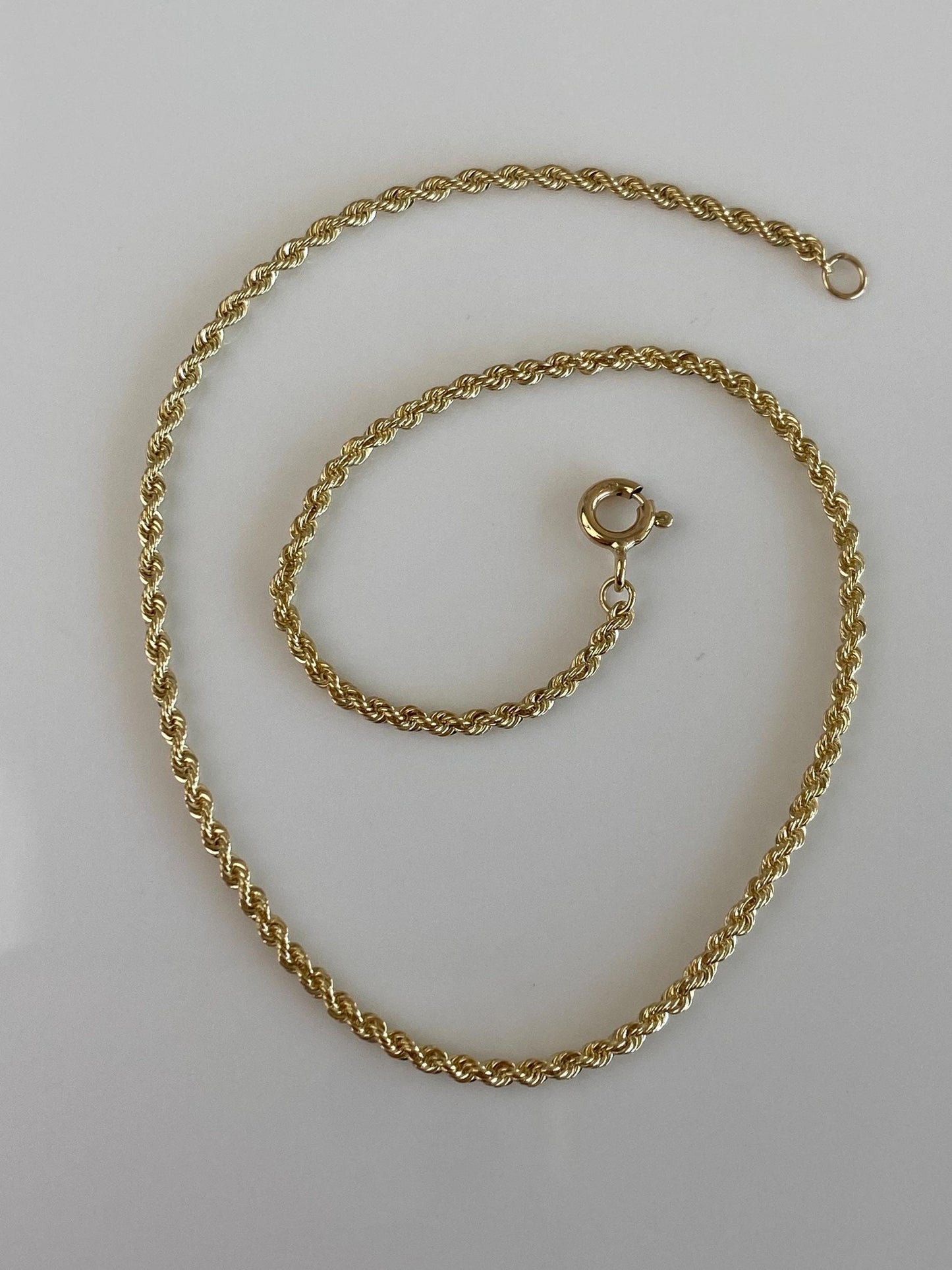 Vintage Solid 14k Yellow Gold Slim Rope Chain Bracelet Anklet - 10.25 inches