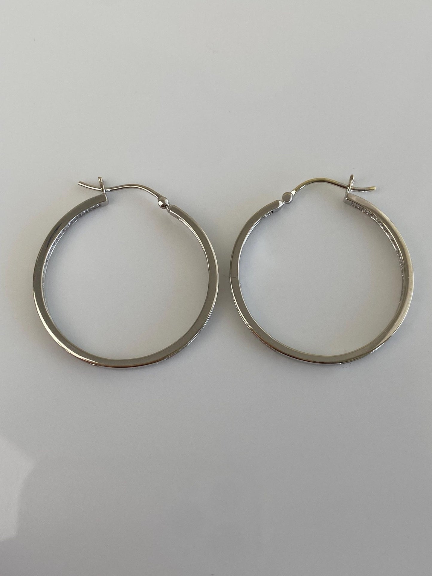 Vintage Solid 14k White Gold Diamond Hoop Earrings