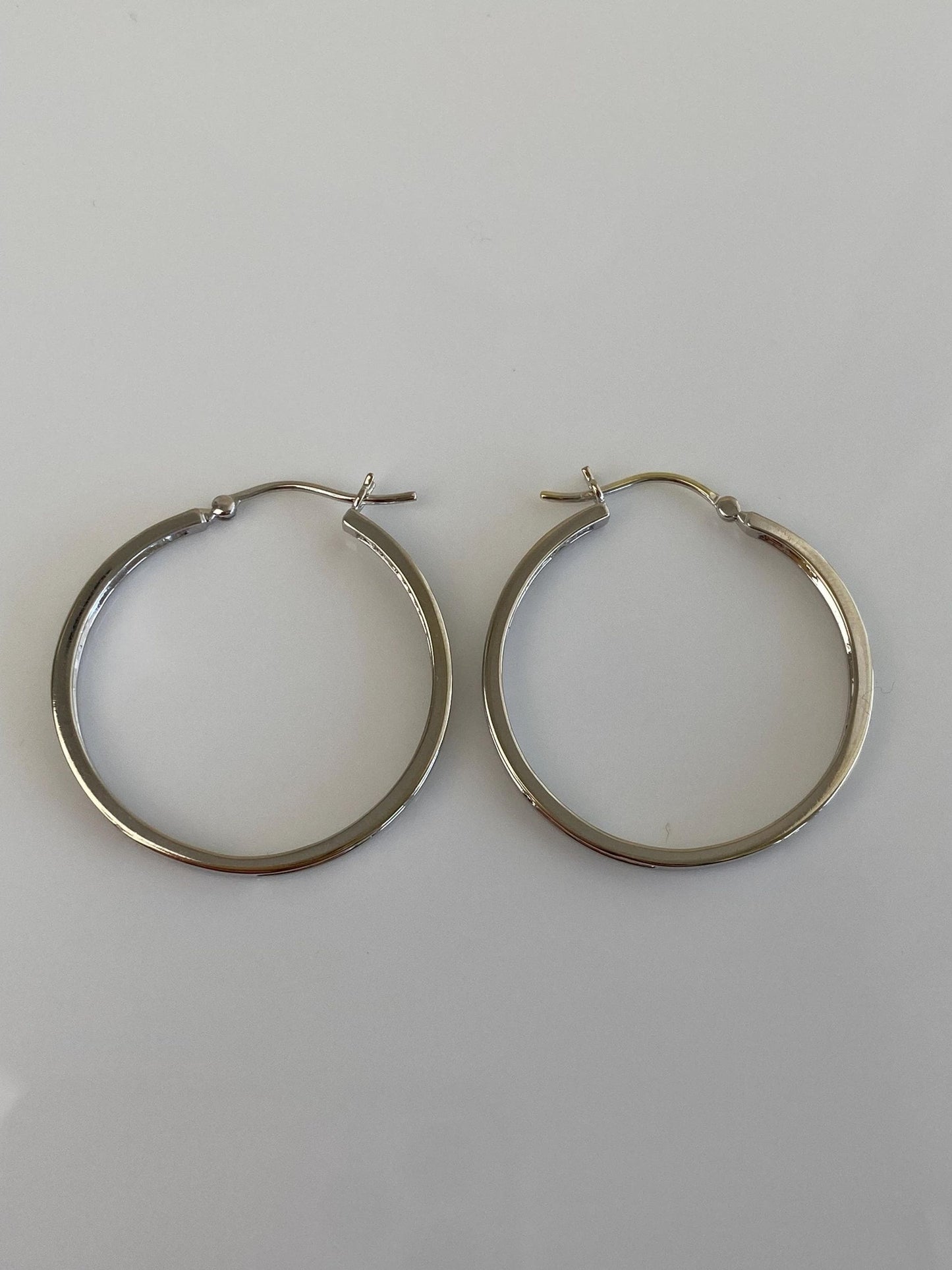 Vintage Solid 14k White Gold Diamond Hoop Earrings