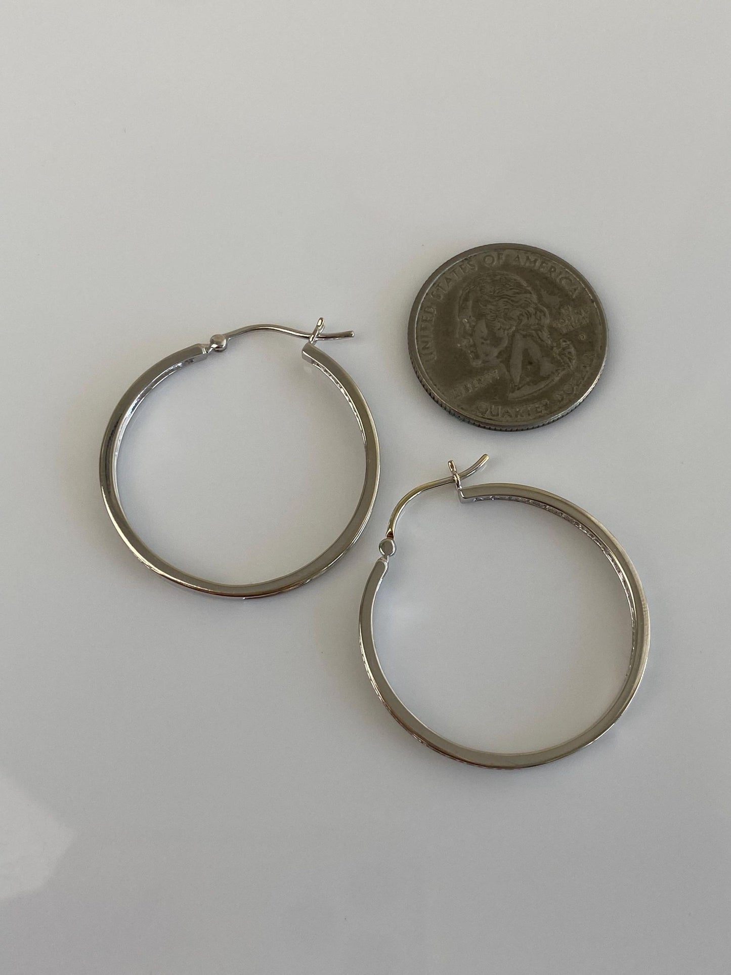 Vintage Solid 14k White Gold Diamond Hoop Earrings
