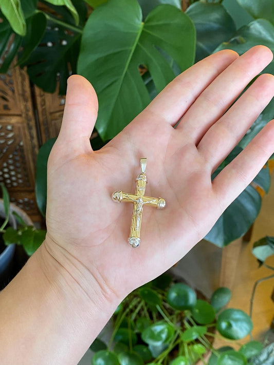 Vintage 18k White & Yellow Gold Crucifix Cross Charm