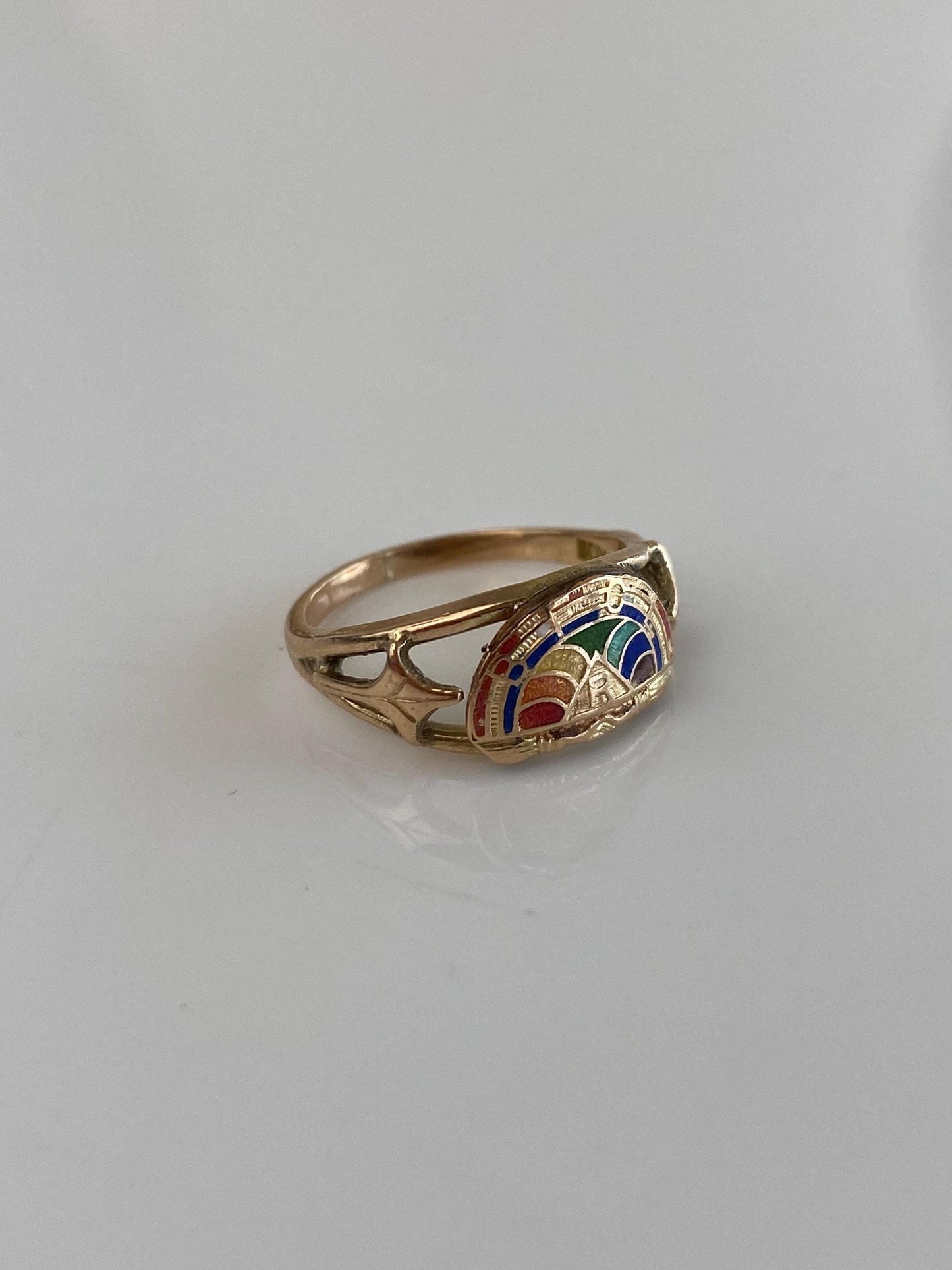 Vintage Solid 10k Yellow Gold Rainbow Enamel Initial 'R' Ring - Size 4