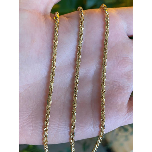 Vintage Solid 14k Yellow Gold Diamond Cut Rope Chain Necklace - 24 inches