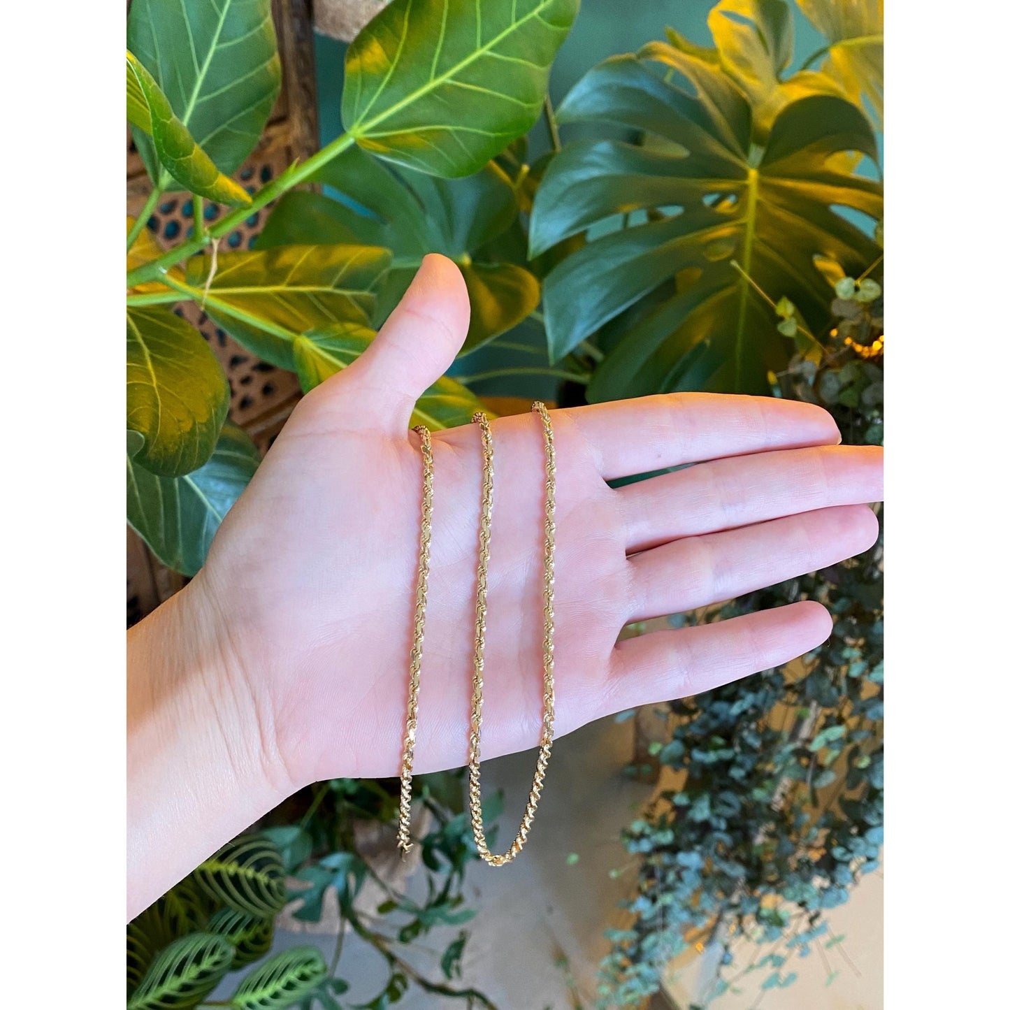 Vintage Solid 14k Yellow Gold Diamond Cut Rope Chain Necklace - 24 inches