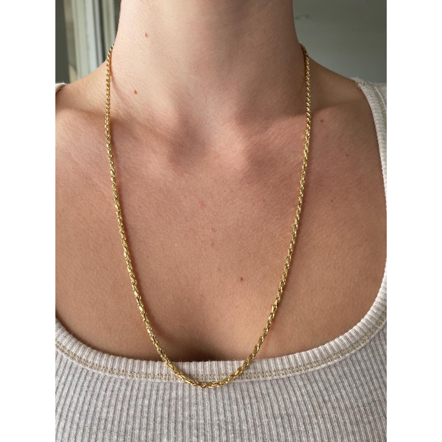 Vintage Solid 14k Yellow Gold Diamond Cut Rope Chain Necklace - 24 inches