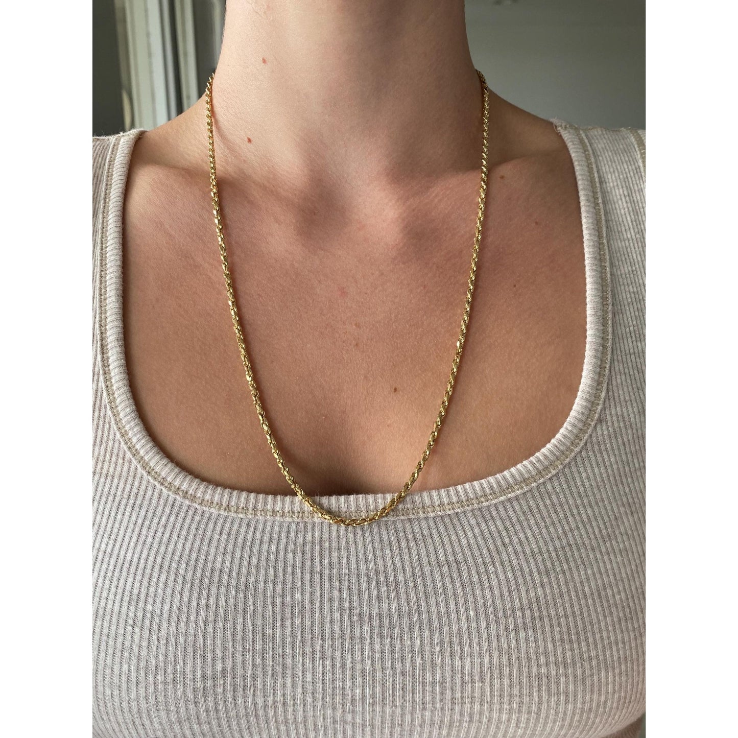 Vintage Solid 14k Yellow Gold Diamond Cut Rope Chain Necklace - 24 inches