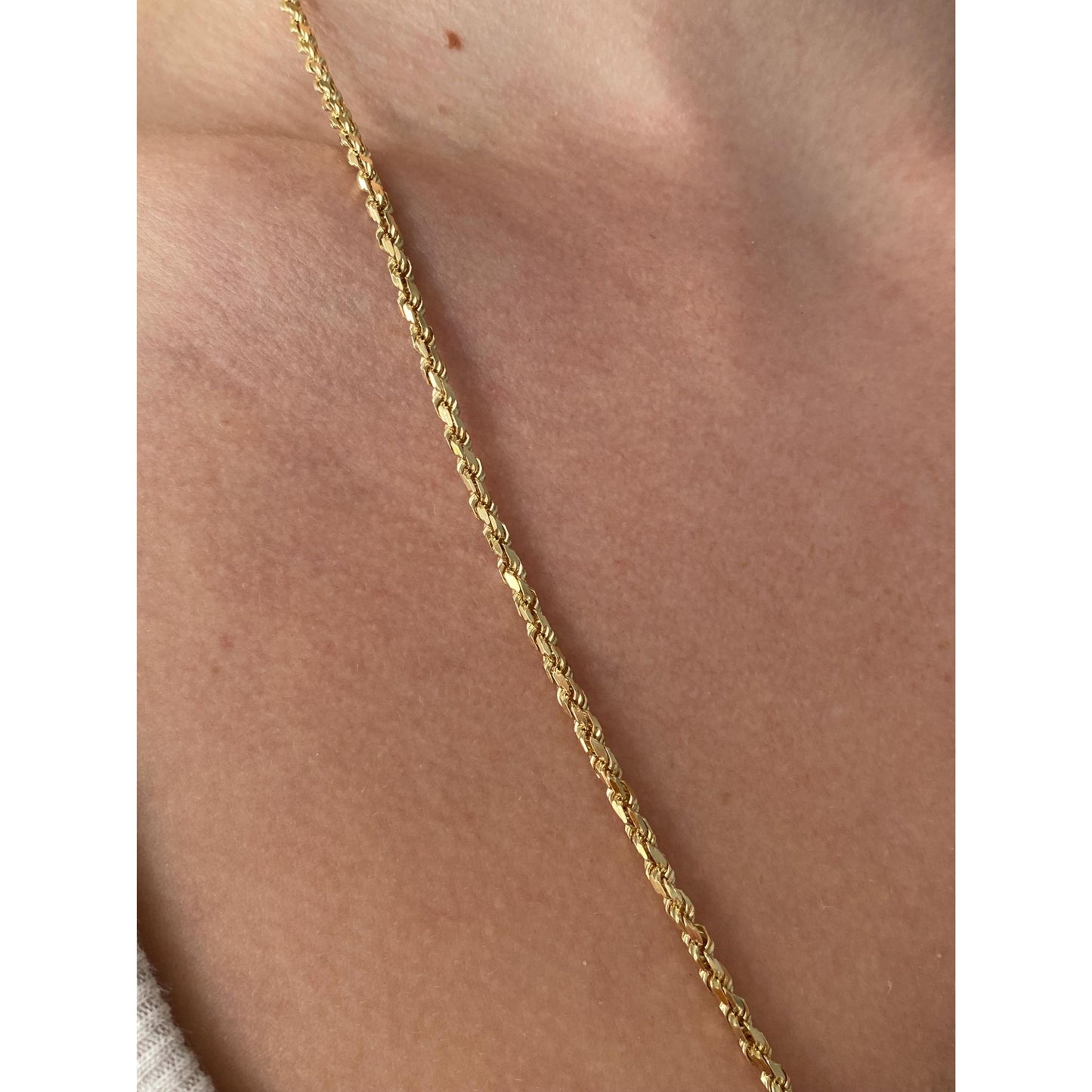 Vintage Solid 14k Yellow Gold Diamond Cut Rope Chain Necklace - 24 inches