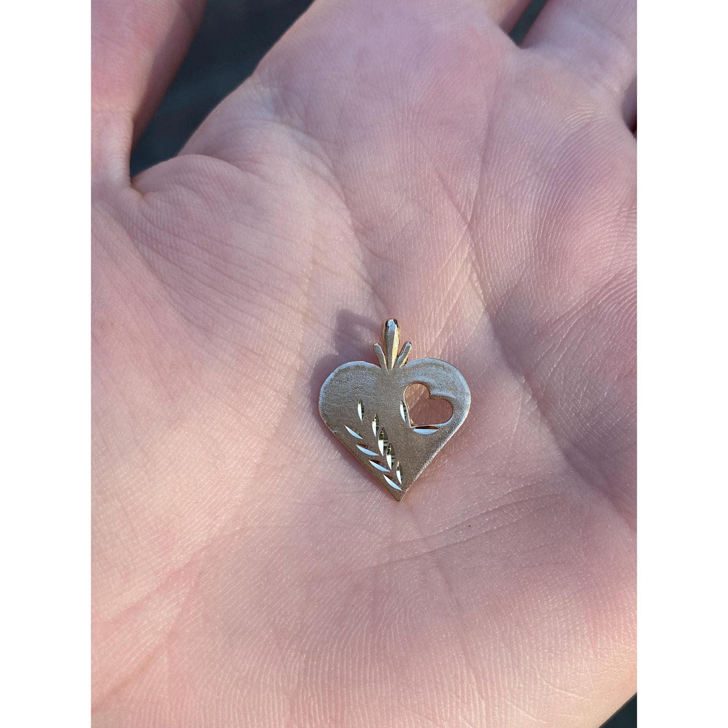 Solid 14k Yellow Gold Diamond Cut Heart Charm