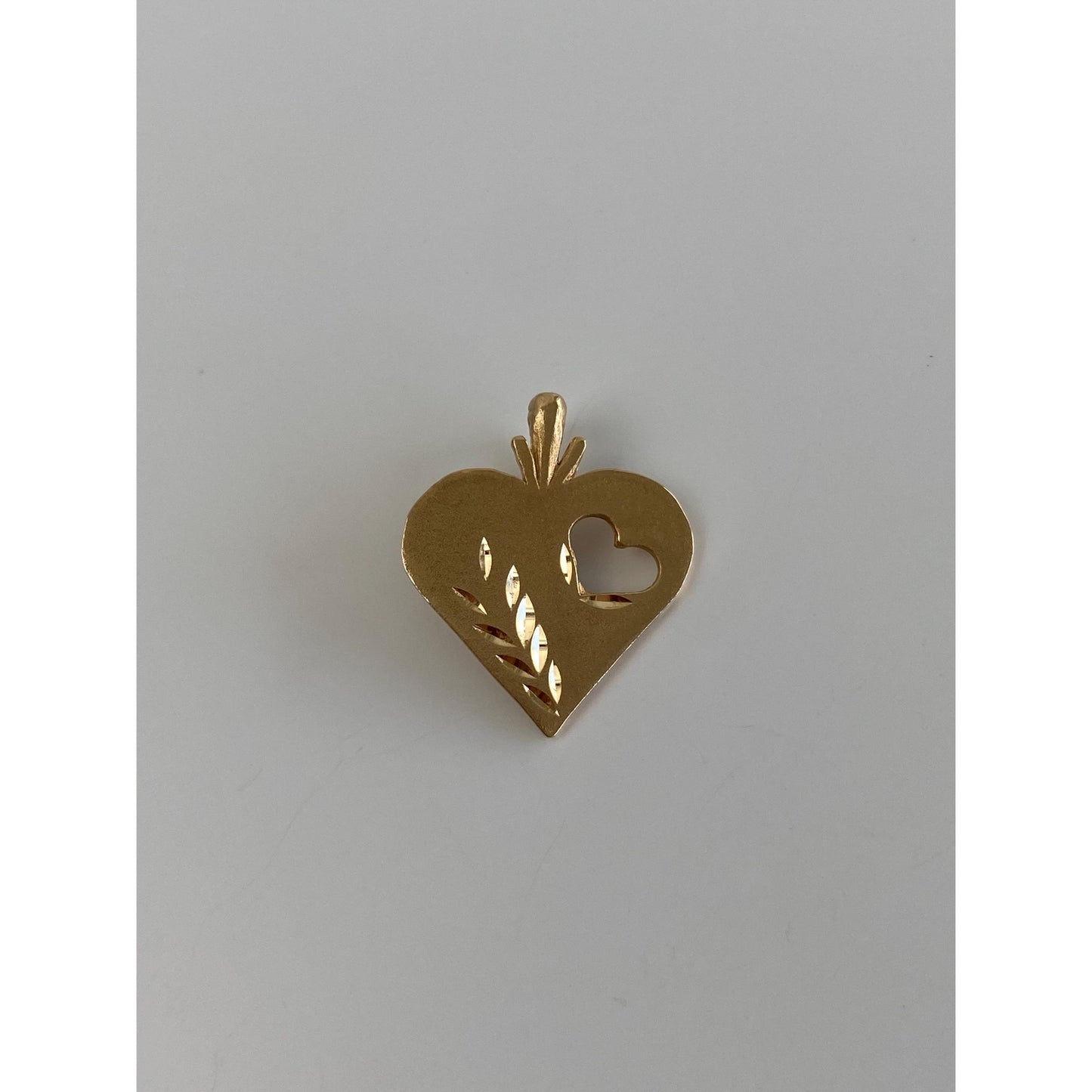 Solid 14k Yellow Gold Diamond Cut Heart Charm