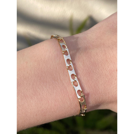 Vintage Solid 14k Yellow Gold Fancy Flat Link Bracelet - 7 inches