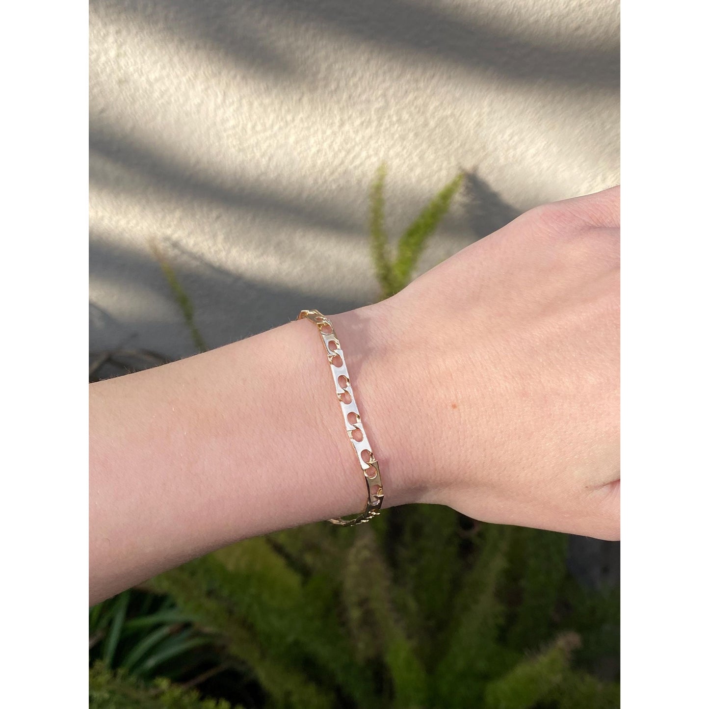 Vintage Solid 14k Yellow Gold Fancy Flat Link Bracelet - 7 inches