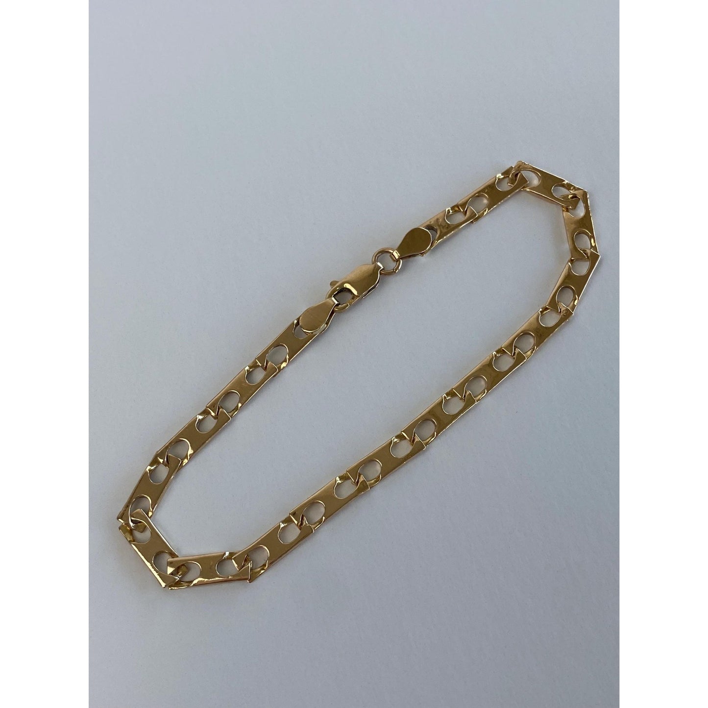 Vintage Solid 14k Yellow Gold Fancy Flat Link Bracelet - 7 inches