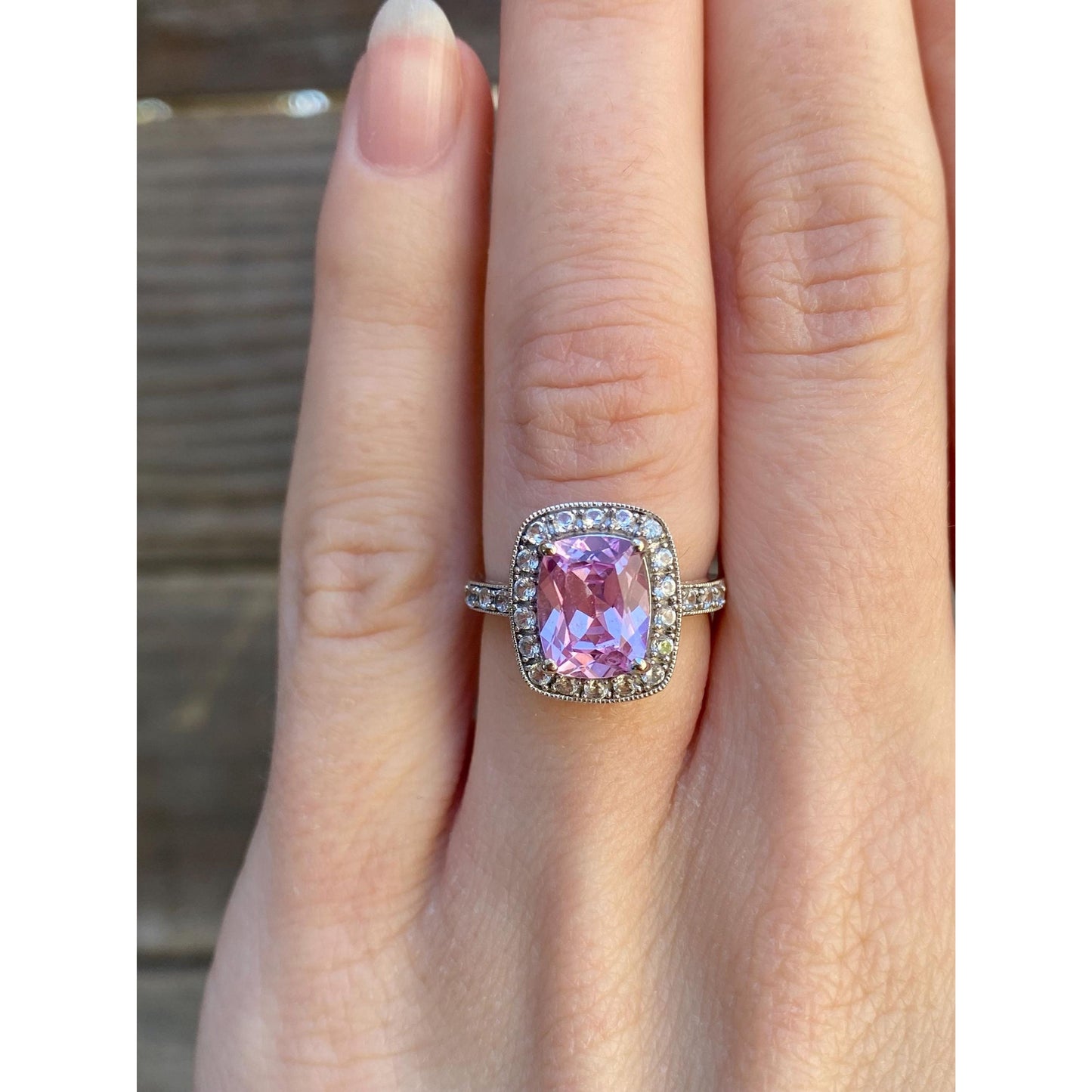Vintage Solid 14k White Gold Clear & Pink Sapphire Ring - Size 4.25