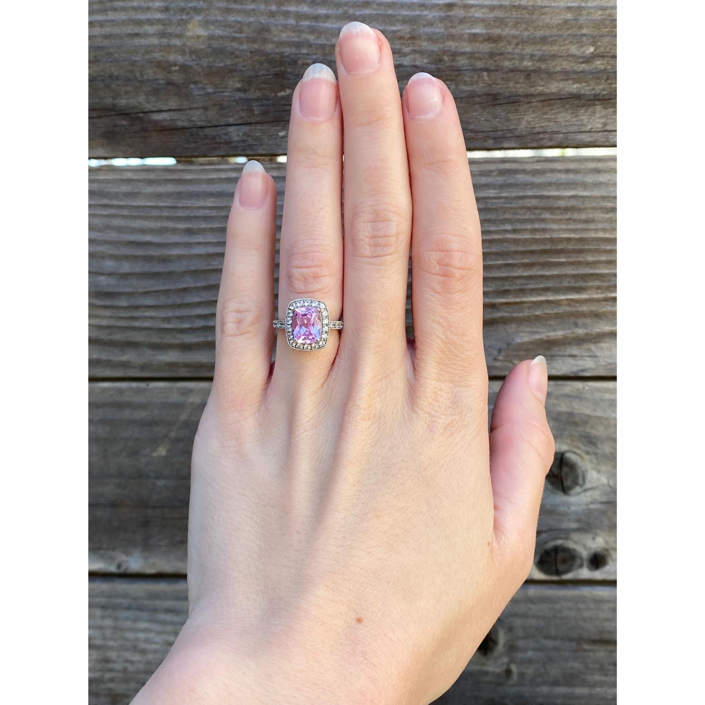 Vintage Solid 14k White Gold Clear & Pink Sapphire Ring - Size 4.25