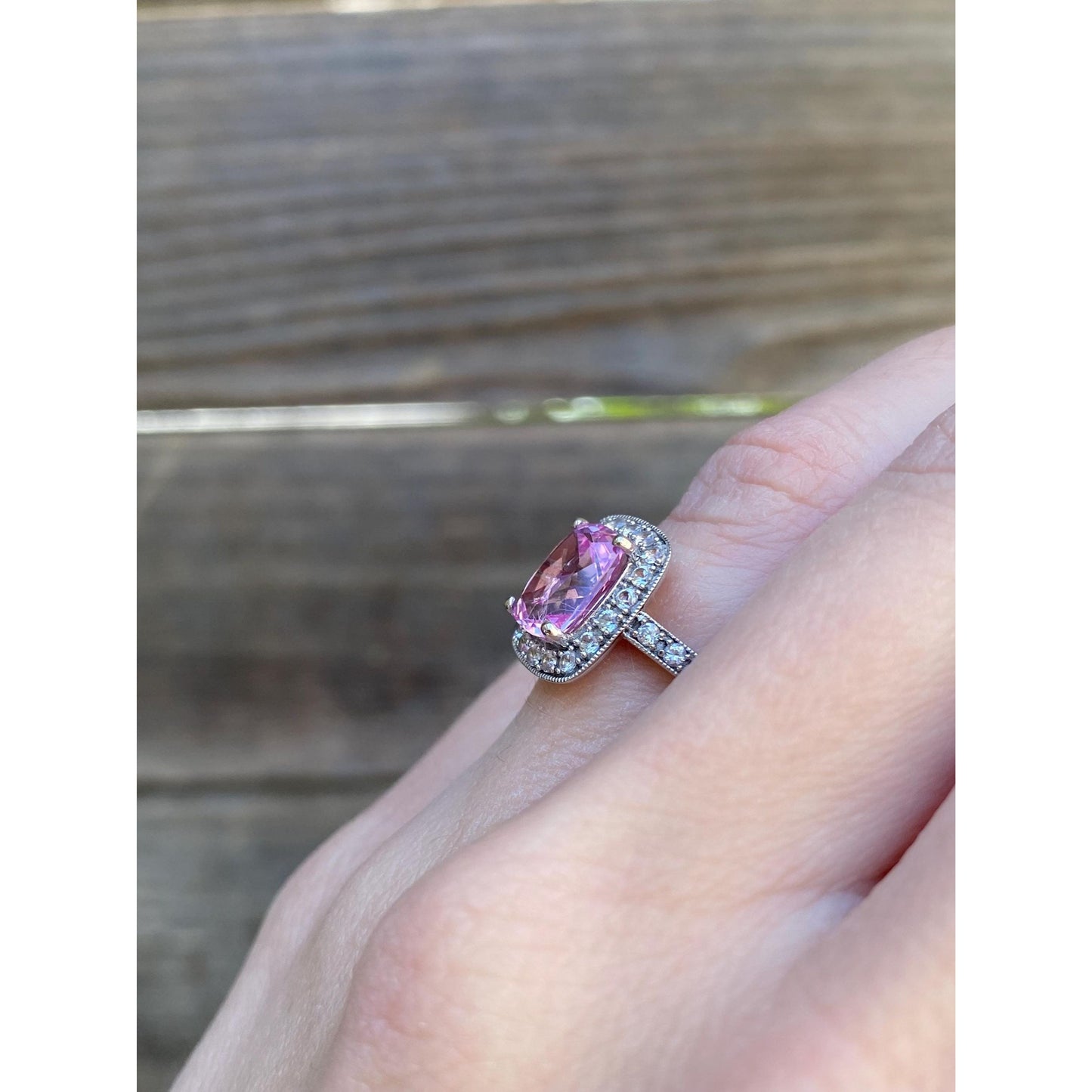 Vintage Solid 14k White Gold Clear & Pink Sapphire Ring - Size 4.25