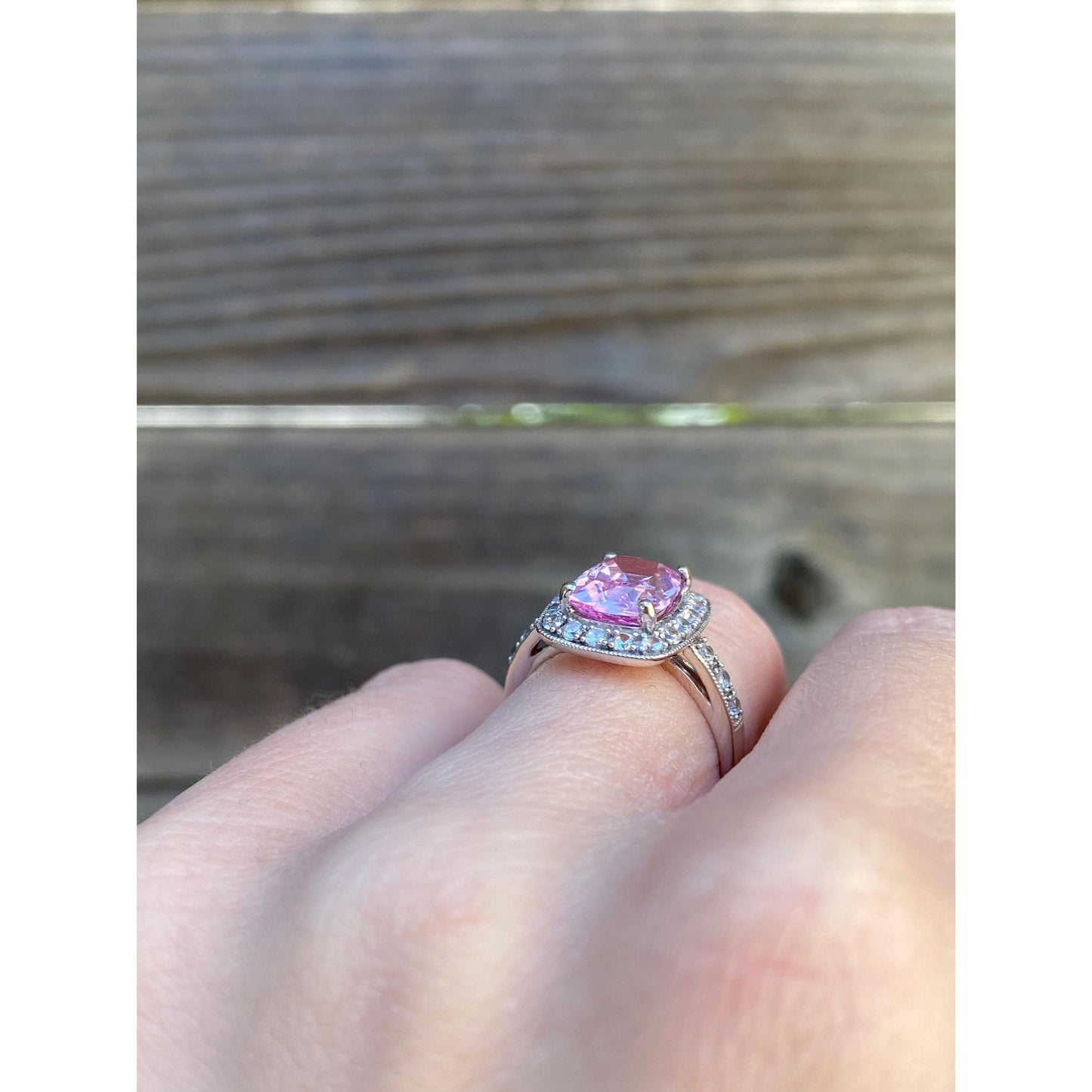 Vintage Solid 14k White Gold Clear & Pink Sapphire Ring - Size 4.25