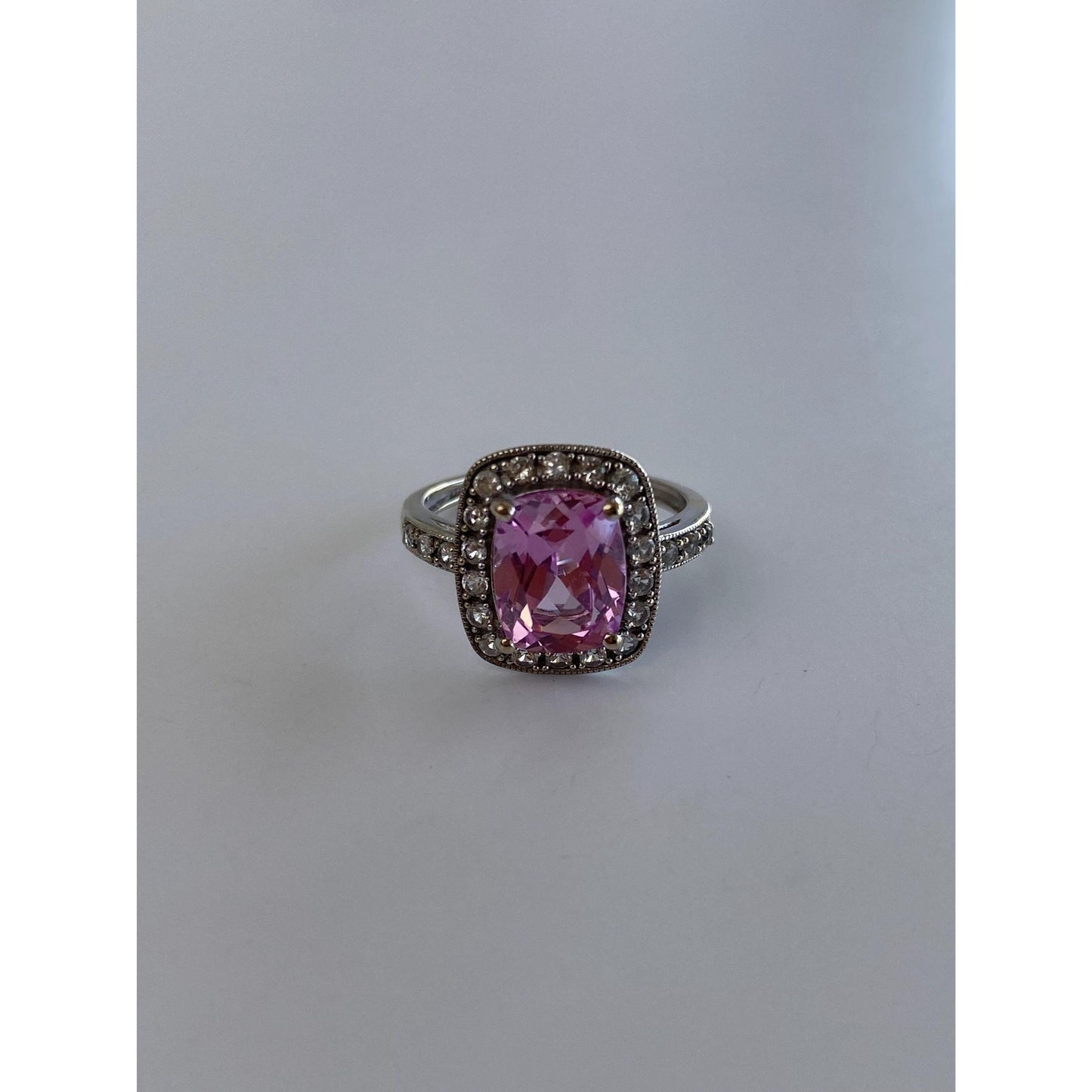 Vintage Solid 14k White Gold Clear & Pink Sapphire Ring - Size 4.25