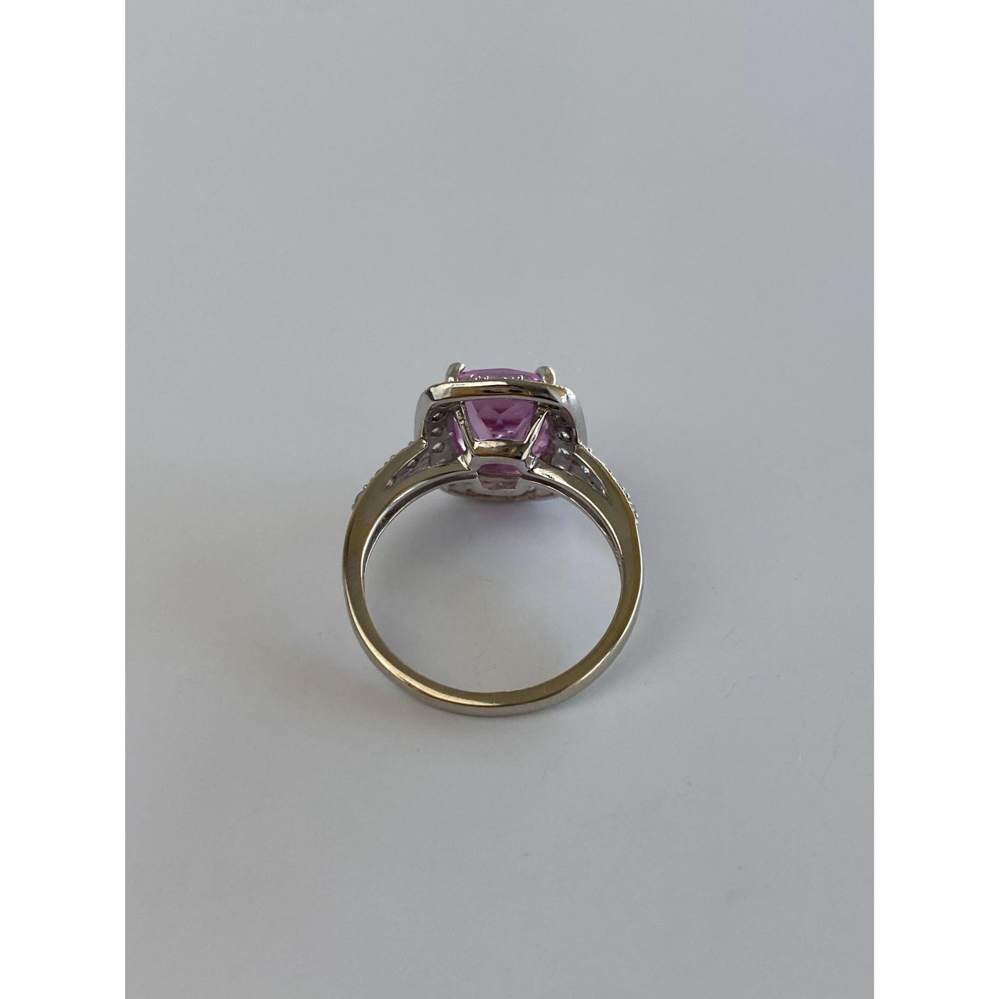 Vintage Solid 14k White Gold Clear & Pink Sapphire Ring - Size 4.25