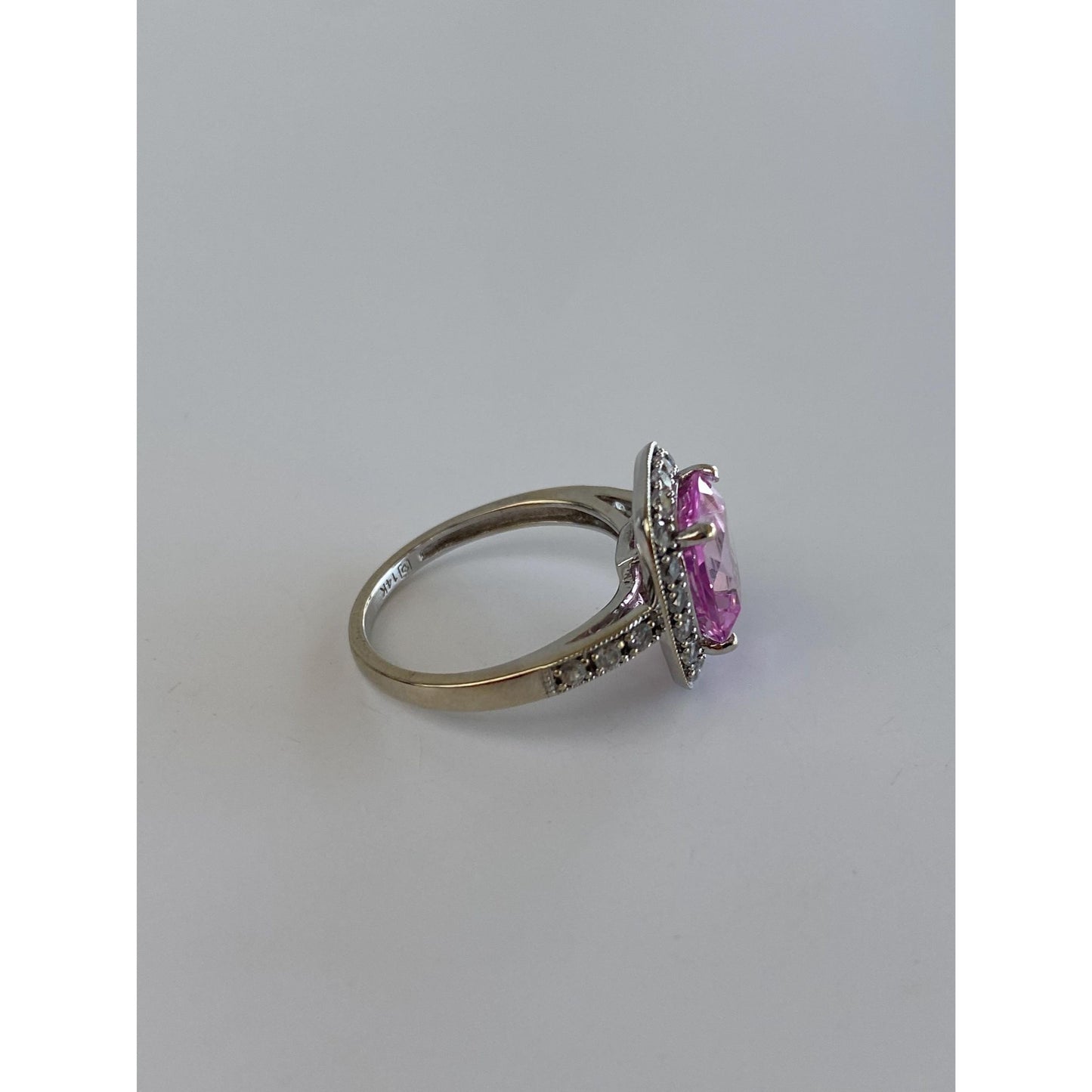 Vintage Solid 14k White Gold Clear & Pink Sapphire Ring - Size 4.25